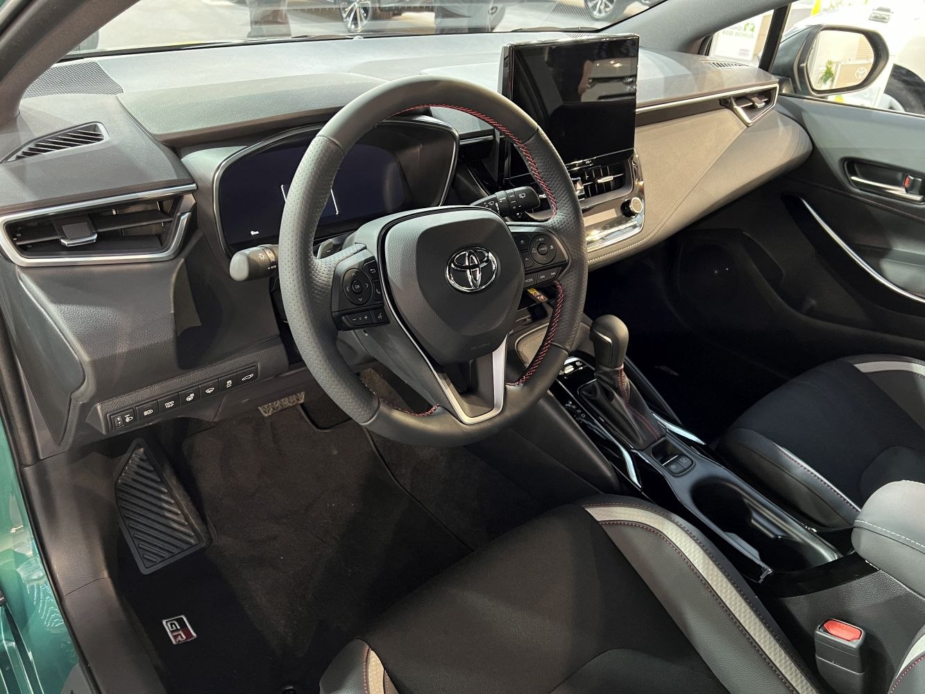 Modern car interior with digital dashboard and touchscreen