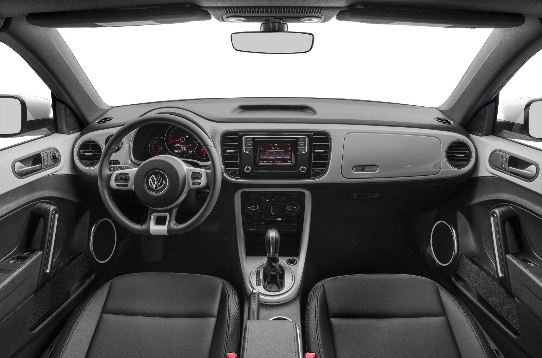 Modern car interior with dashboard, steering wheel, and multimedia system