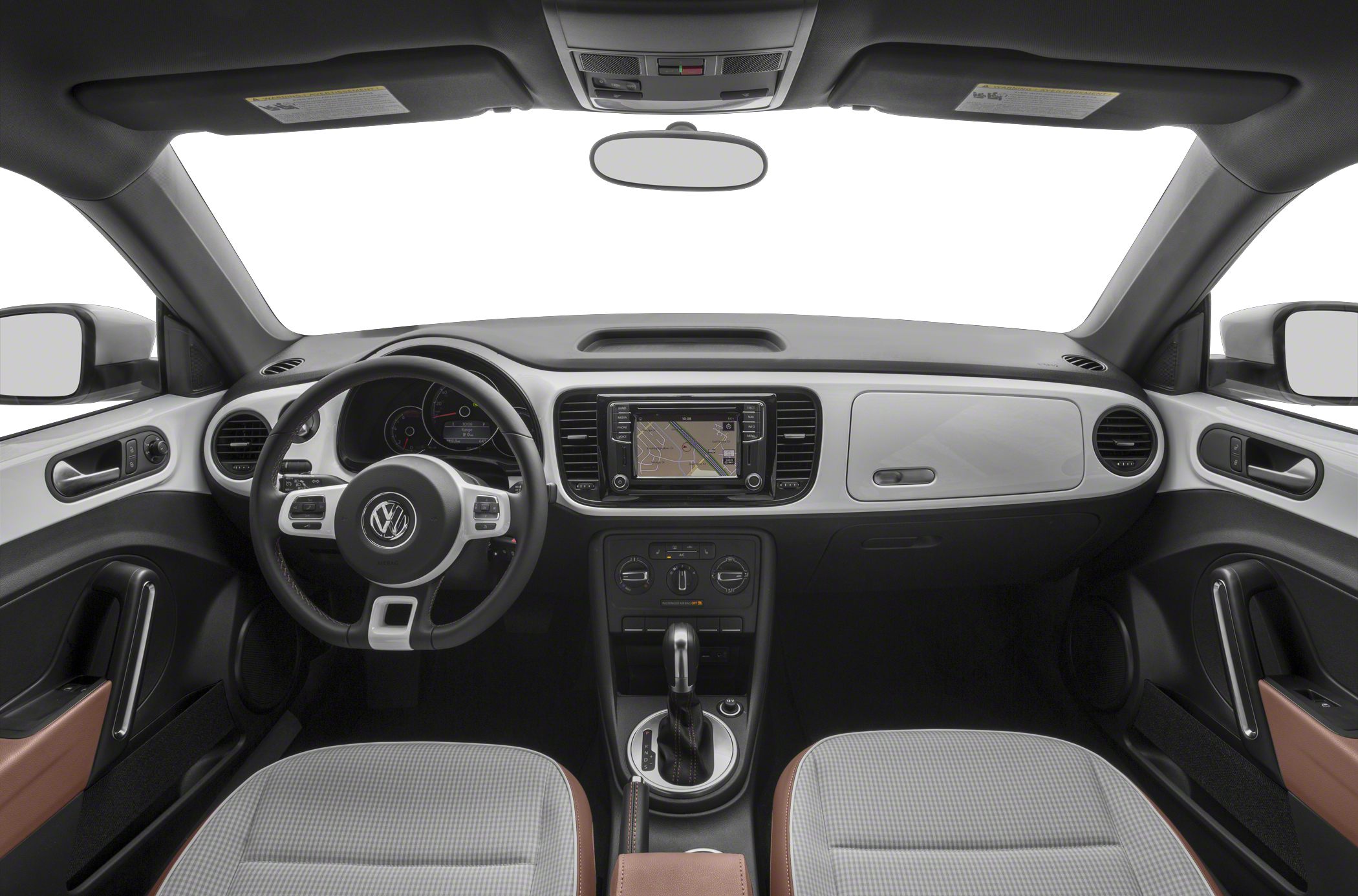 Dashboard and steering wheel with touchscreen infotainment and automatic gear shift