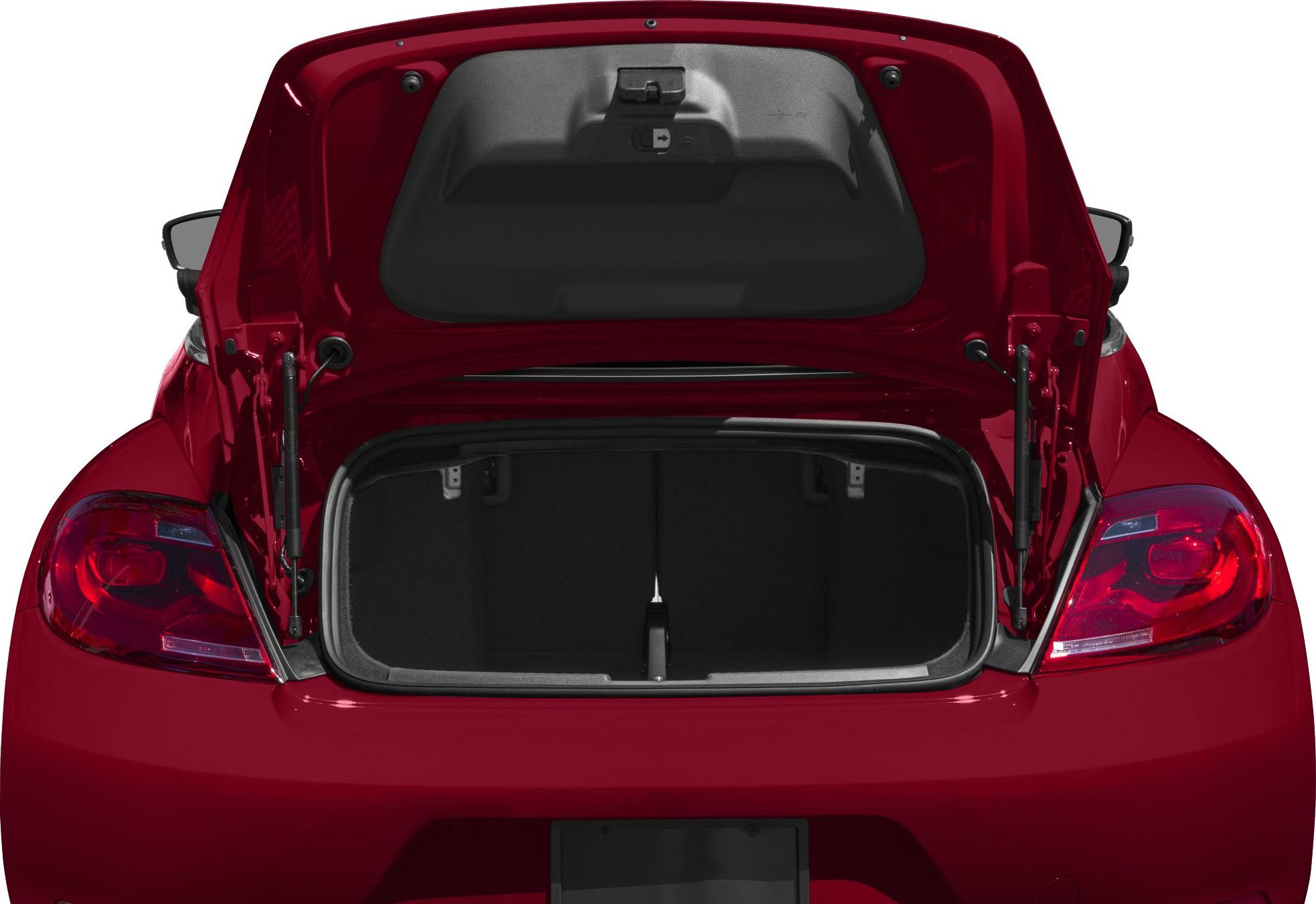 Open rear trunk and cargo space with visible hinges and taillights