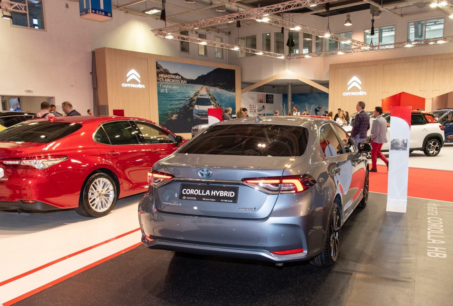 Rear view of a hybrid hatchback with LED tail lights