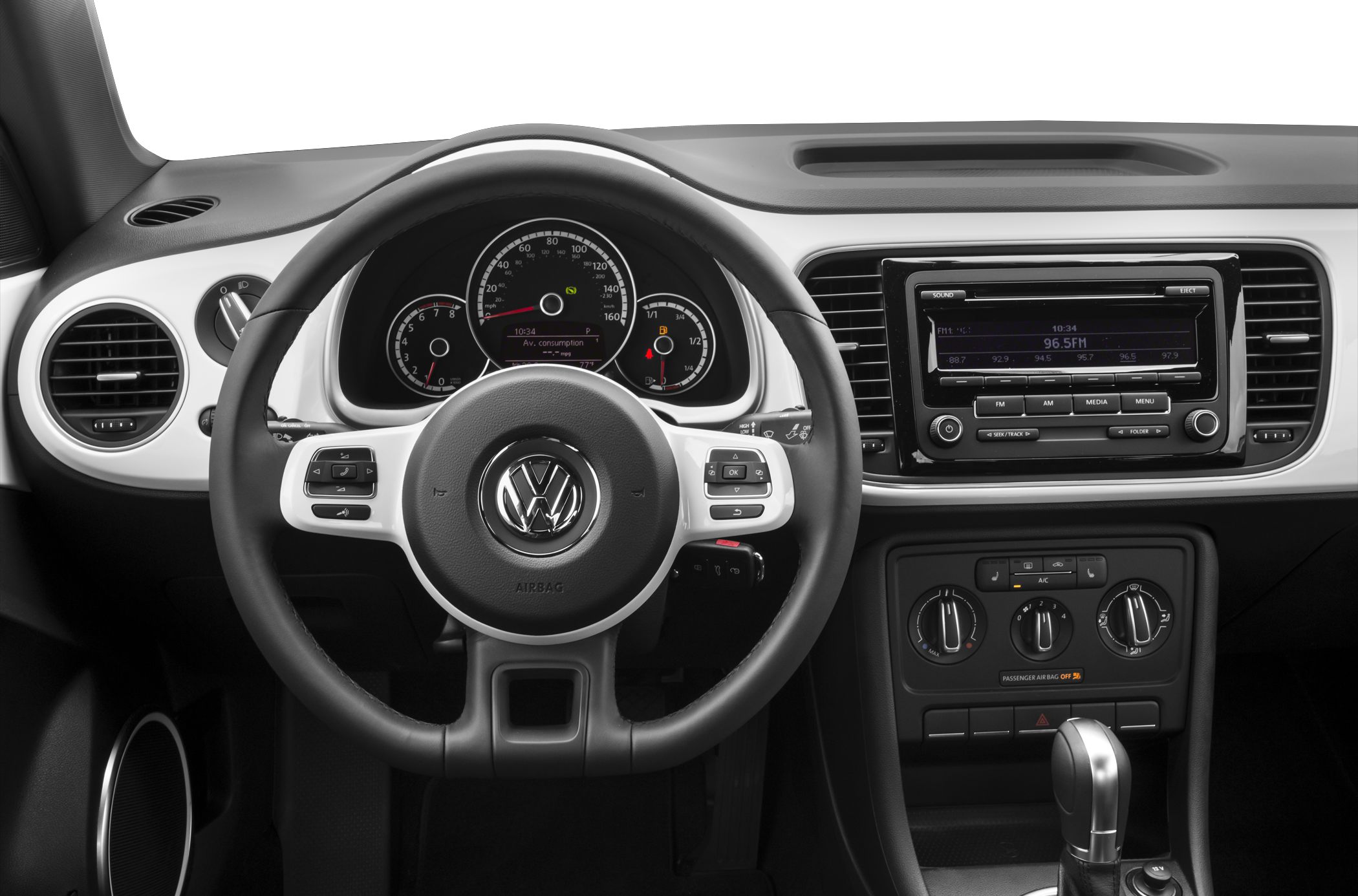 Dashboard, instrument cluster, steering wheel, center console controls