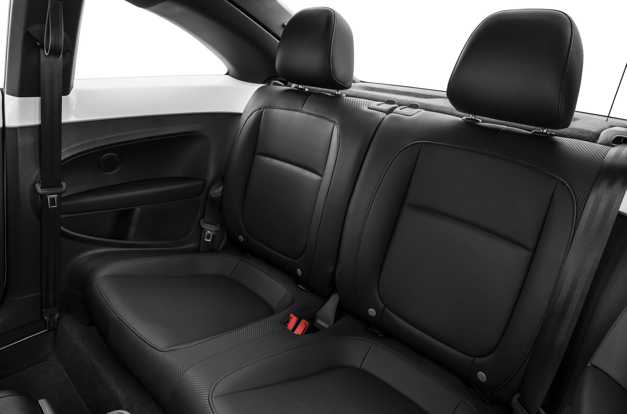 Black leather rear seats with headrests and seatbelts
