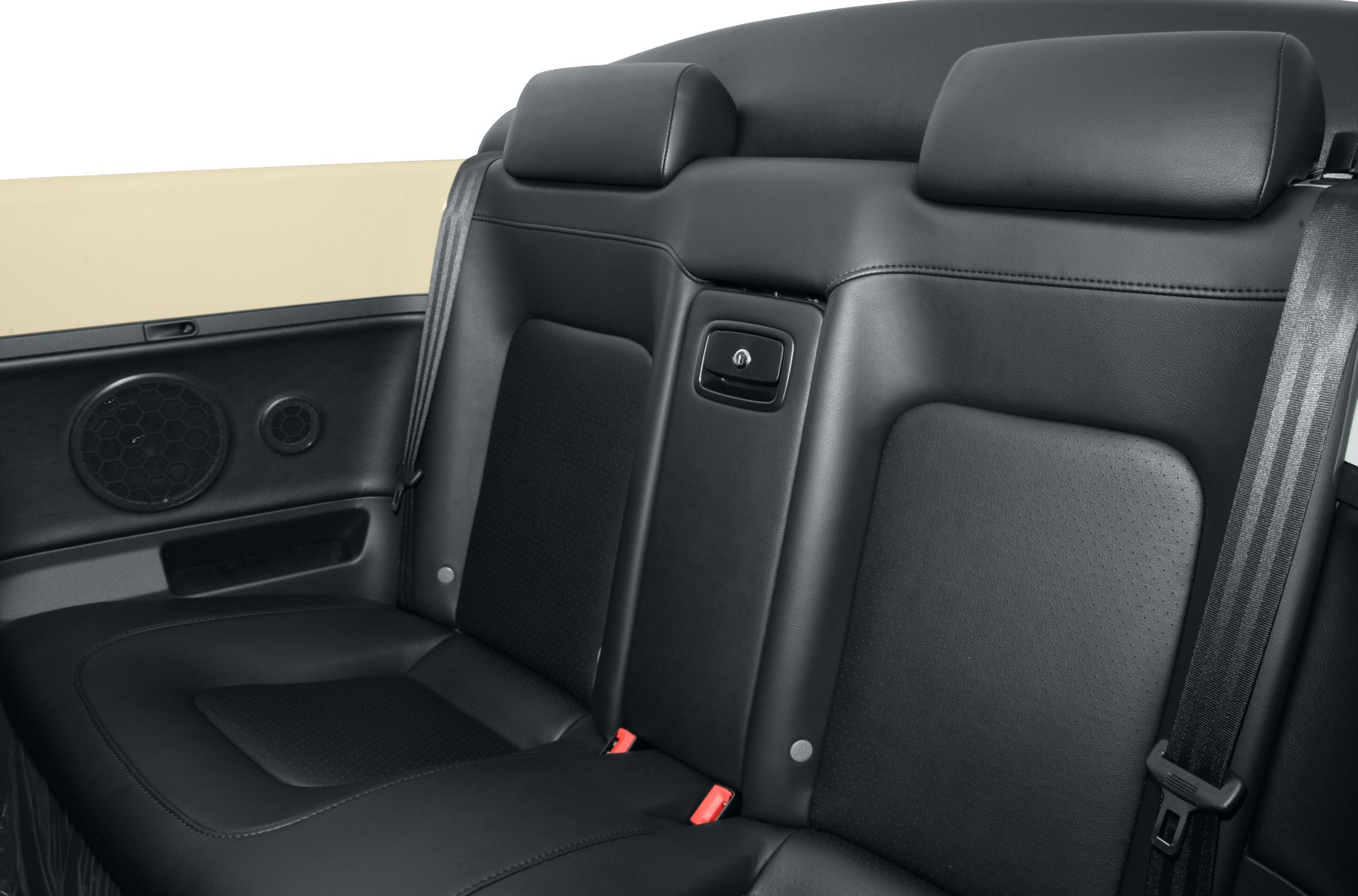 Black leather rear seats with integrated headrests and seat belts
