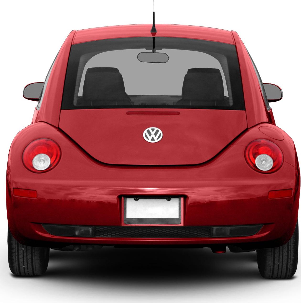 Rear view with round taillights and hatchback rear window