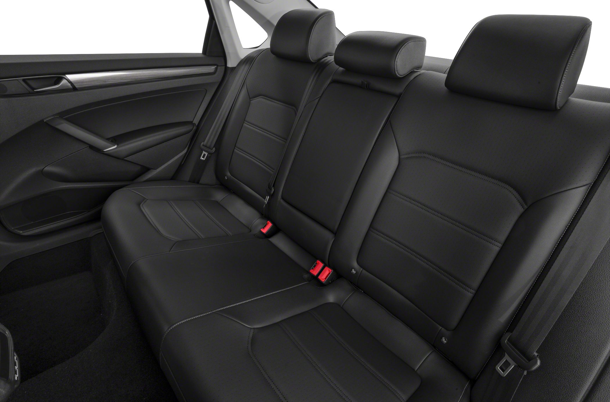 Black leather rear seats with headrests and seatbelts