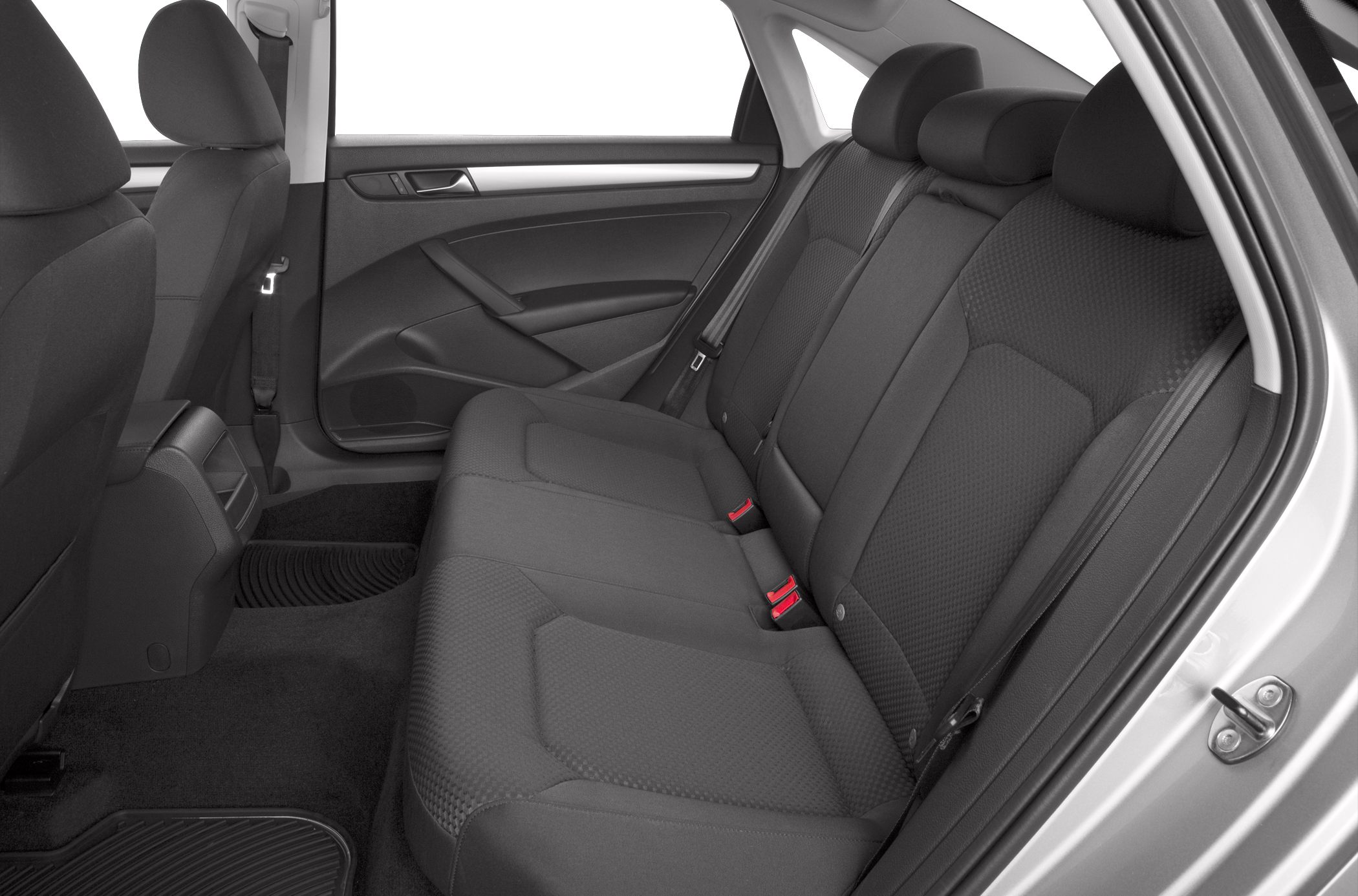 Black fabric rear seats with spacious legroom and rear door panel.
