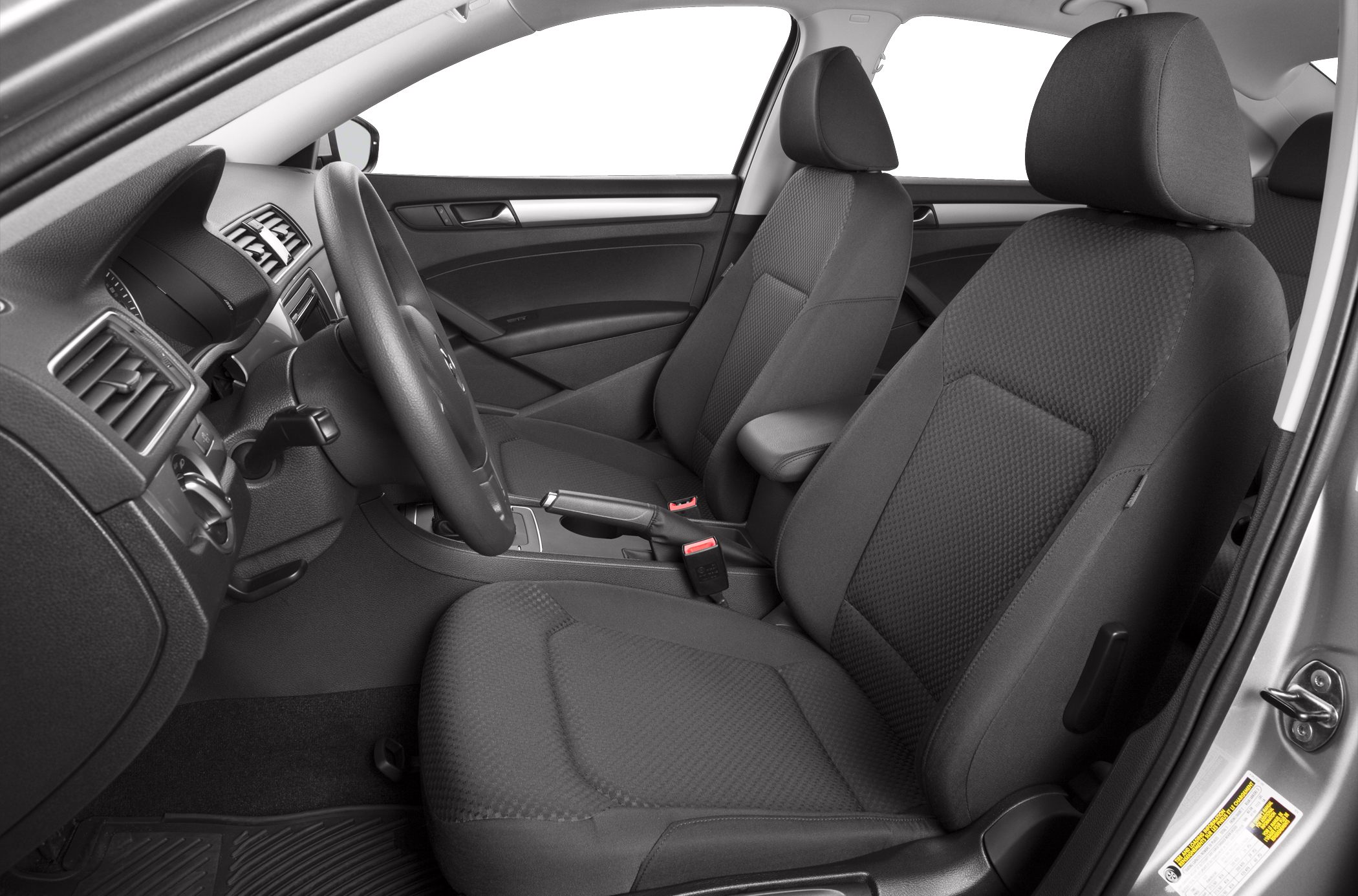 Front seats and dashboard with fabric upholstery and ergonomic design