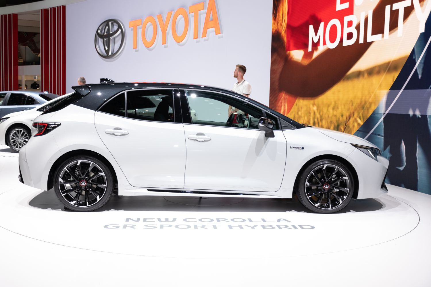Dual-tone roof hatchback with hybrid badge and sporty alloy wheels