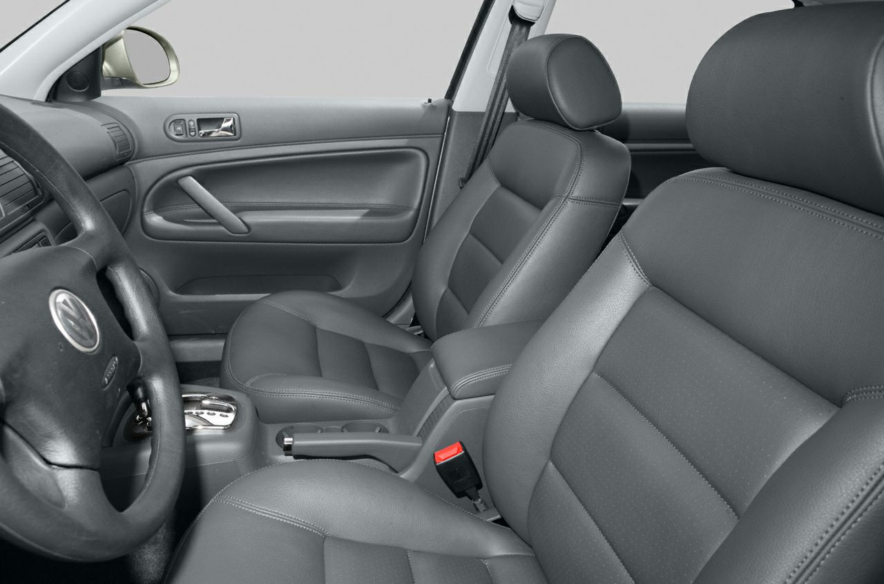 Leather front seats and interior door panel with armrest.