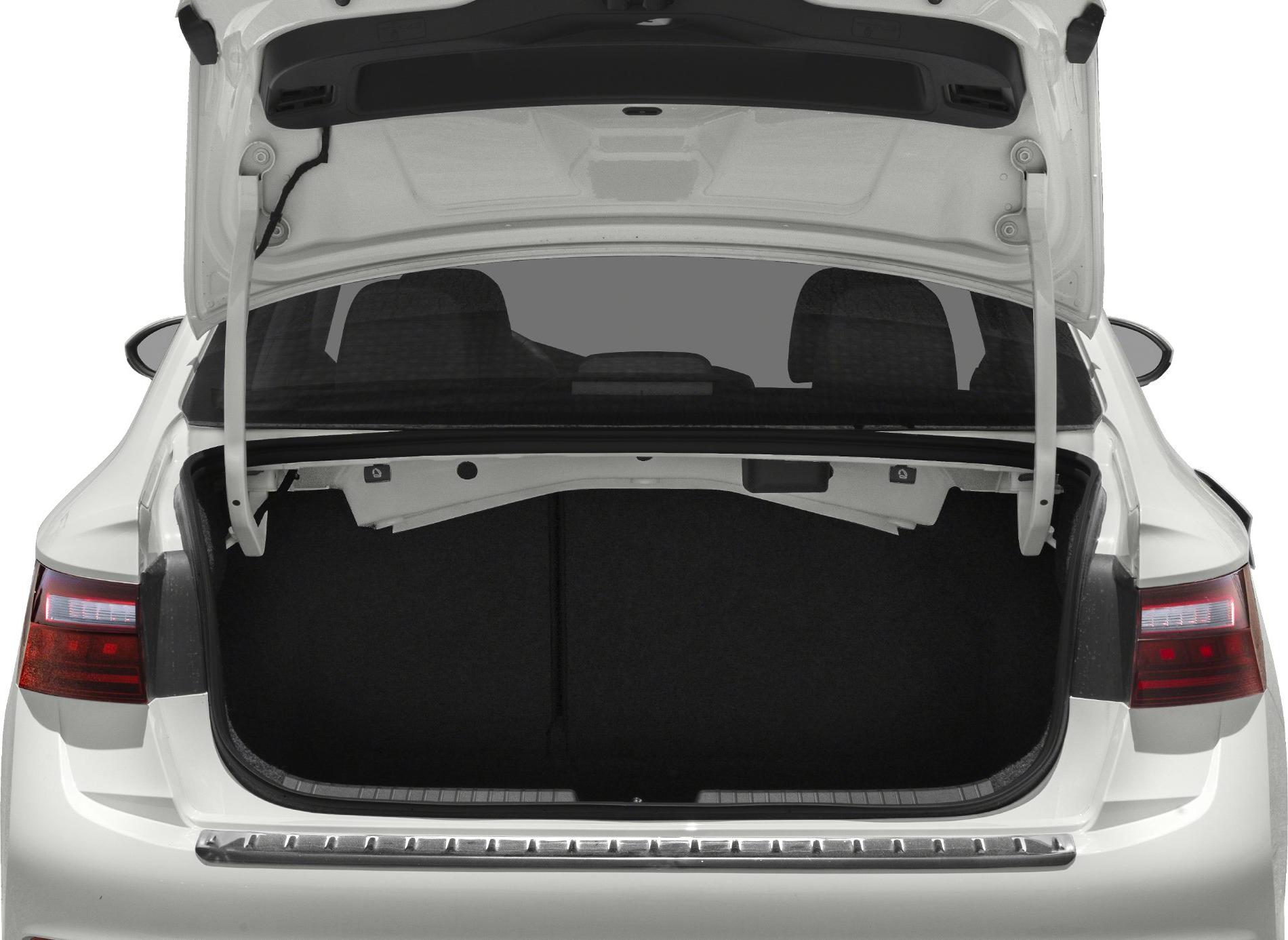 Open trunk and spacious cargo area with seats visible through rear window