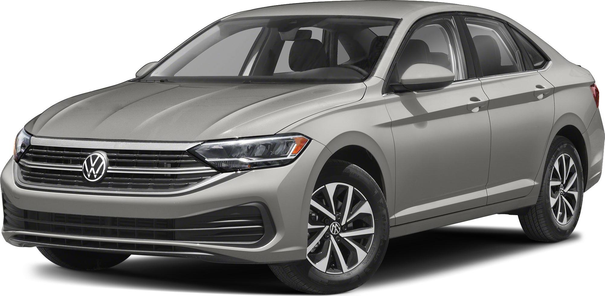 Front and side view of sedan with modern grille and headlights