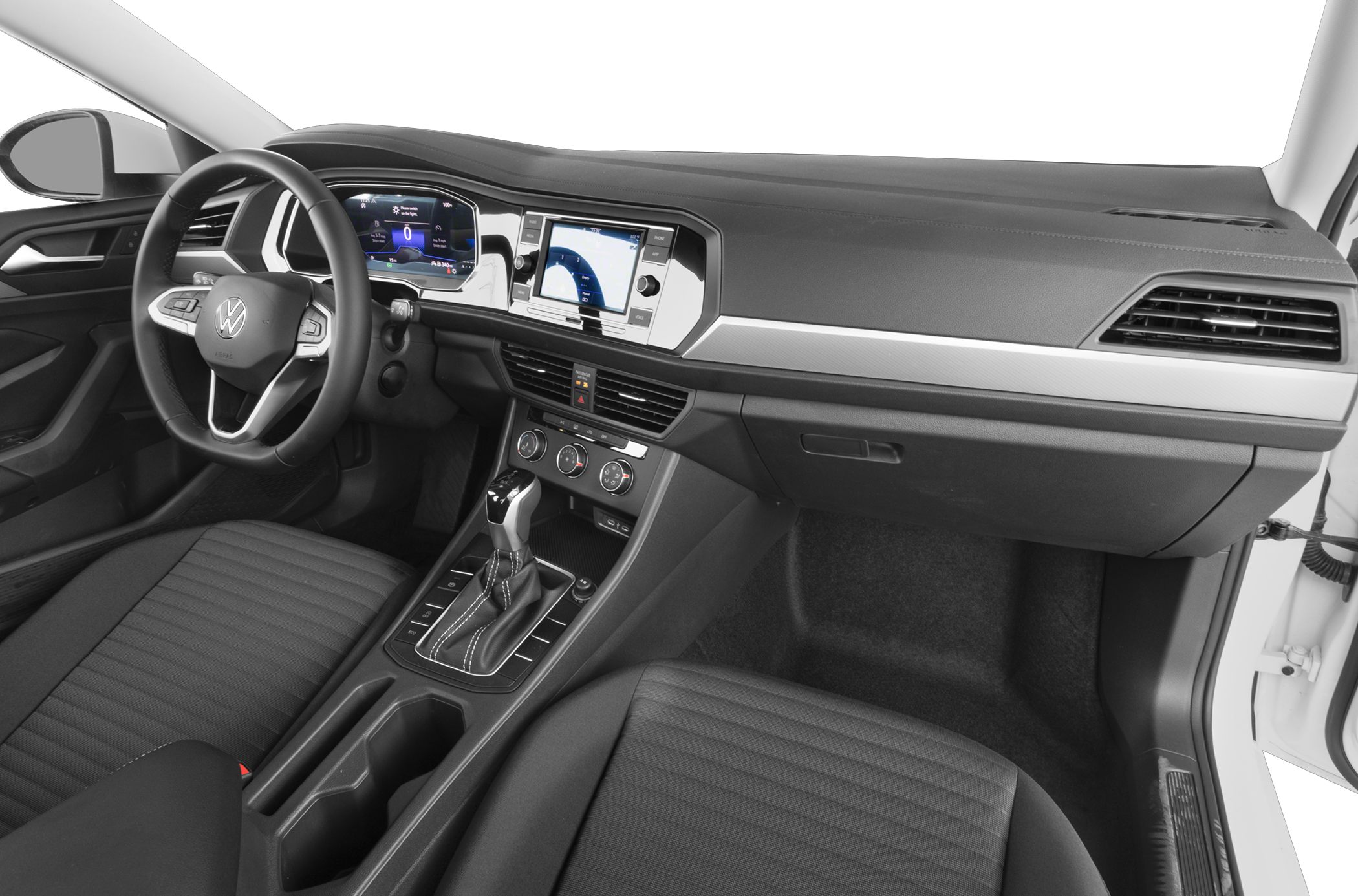 Dashboard layout with digital display and gear shift lever