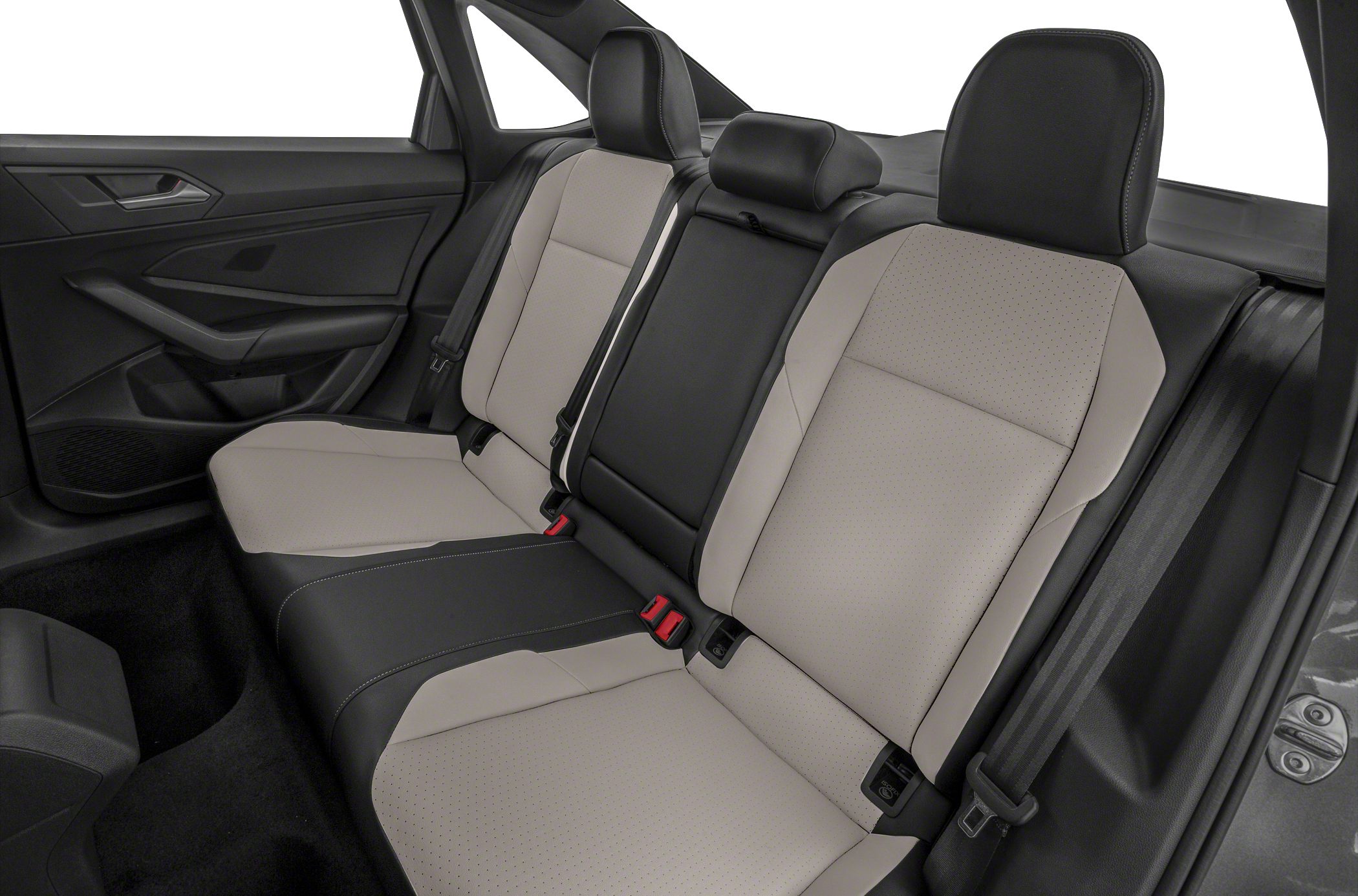 Two-tone perforated rear seats with headrests and seatbelts