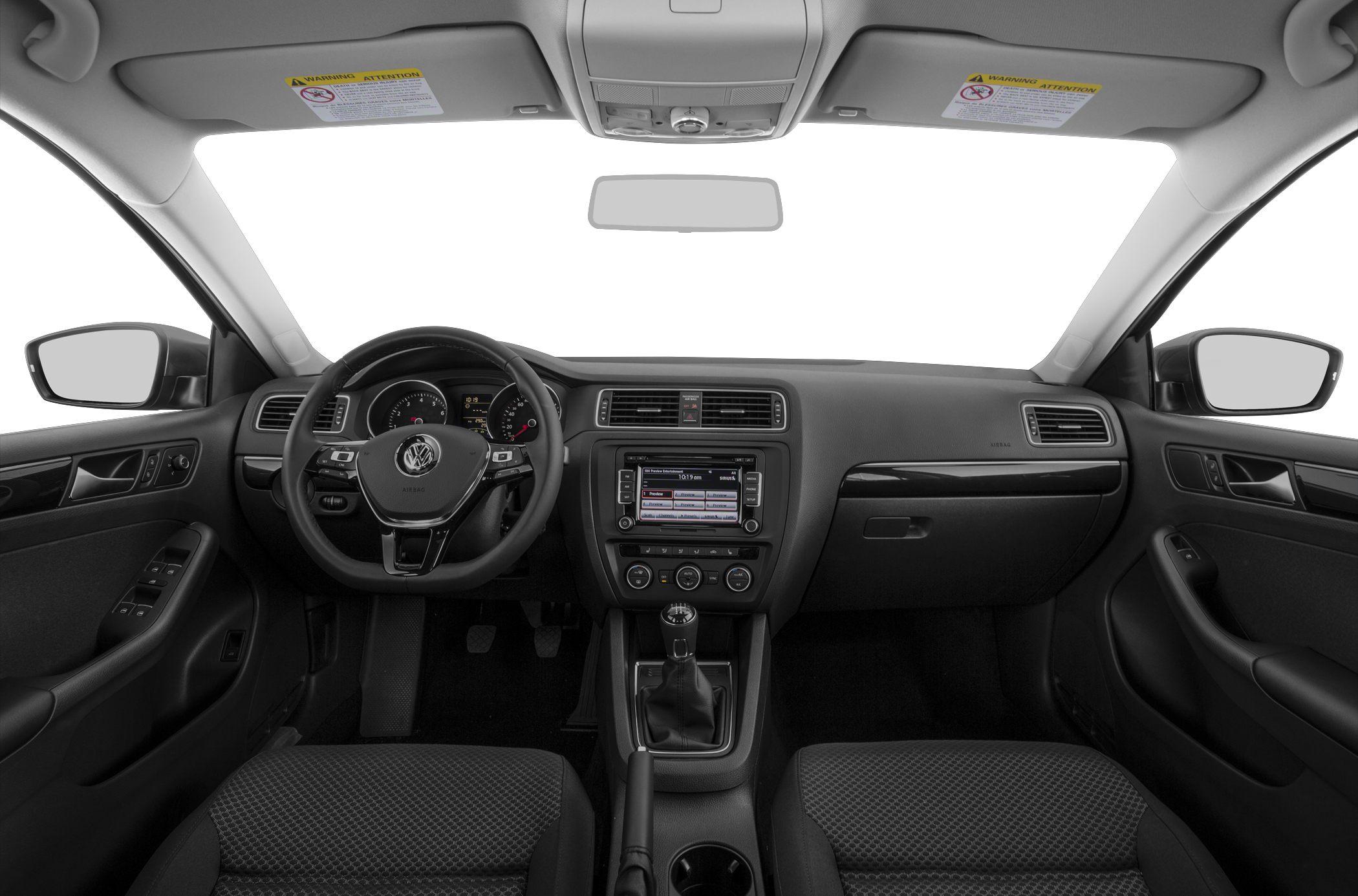 Dashboard, steering wheel, manual gear shifter, center console of car interior