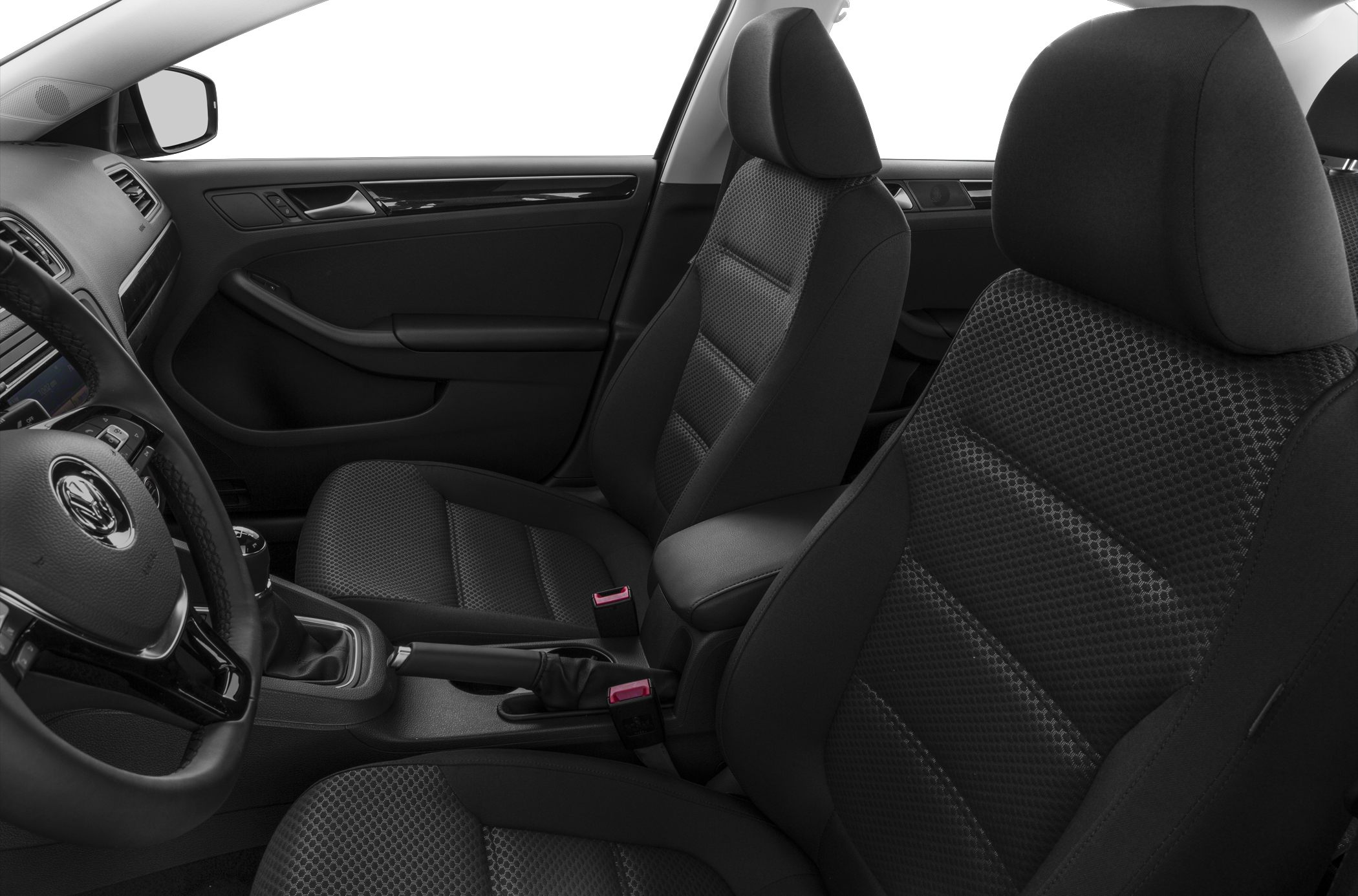 Front seats and interior cabin trim with manual gear shifter