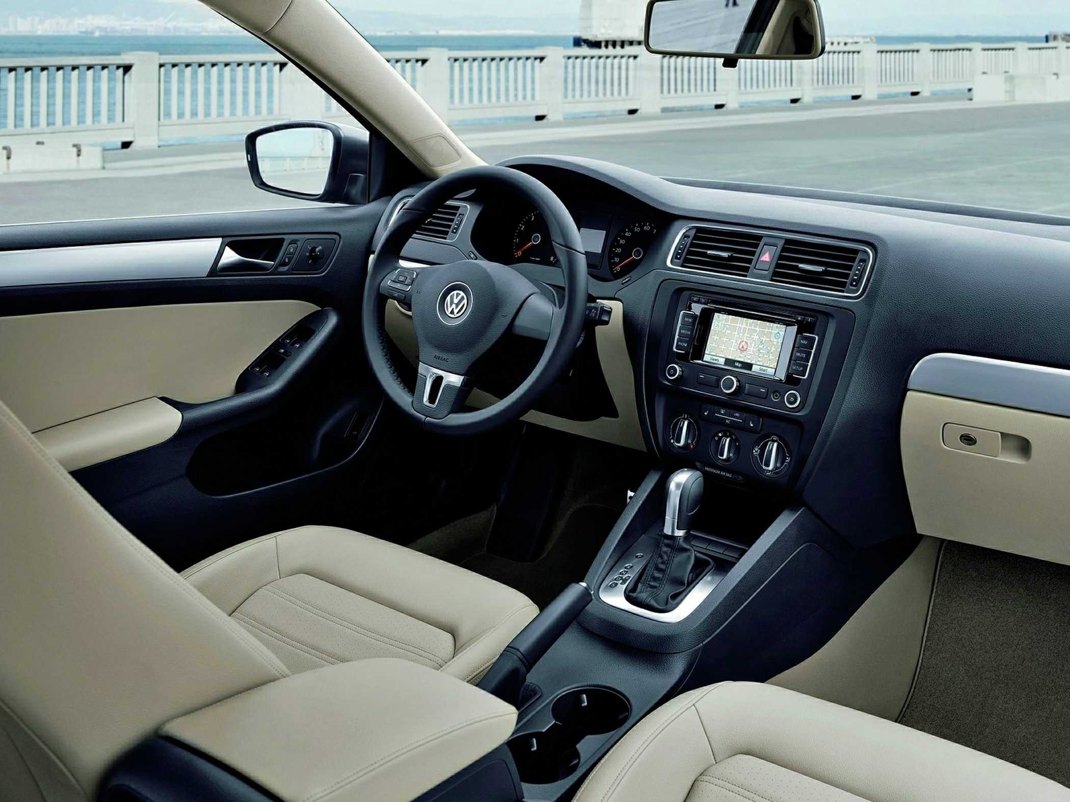 Beige seats, navigation system, and automatic gearshift