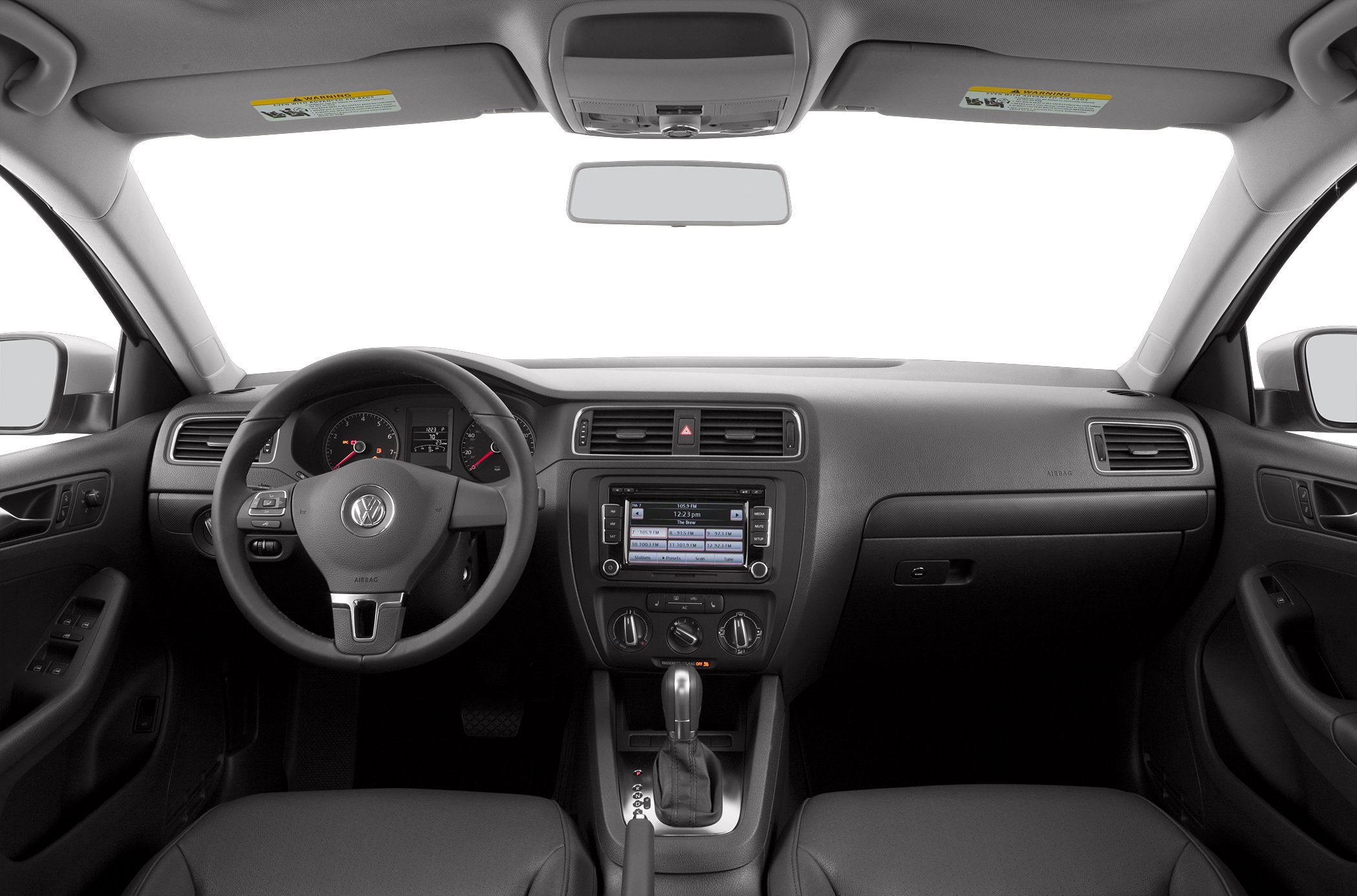 Dashboard, steering wheel, center console with infotainment and climate control