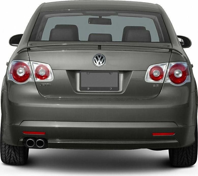 Dual exhaust, circular tail lights, rear spoiler on rear car view