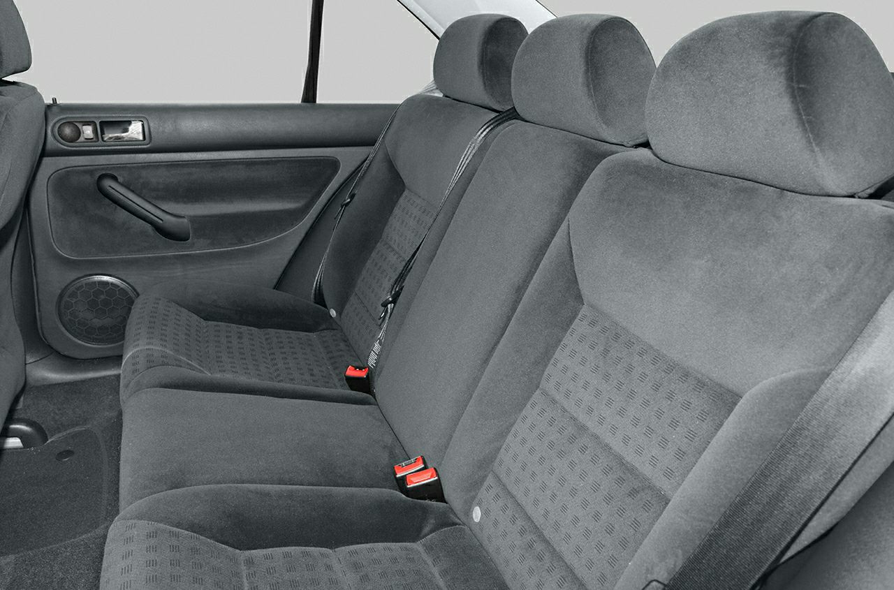 Rear passenger fabric seats with headrests and door panel