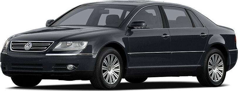 Black luxury sedan, side front view with prominent grille and alloy wheels
