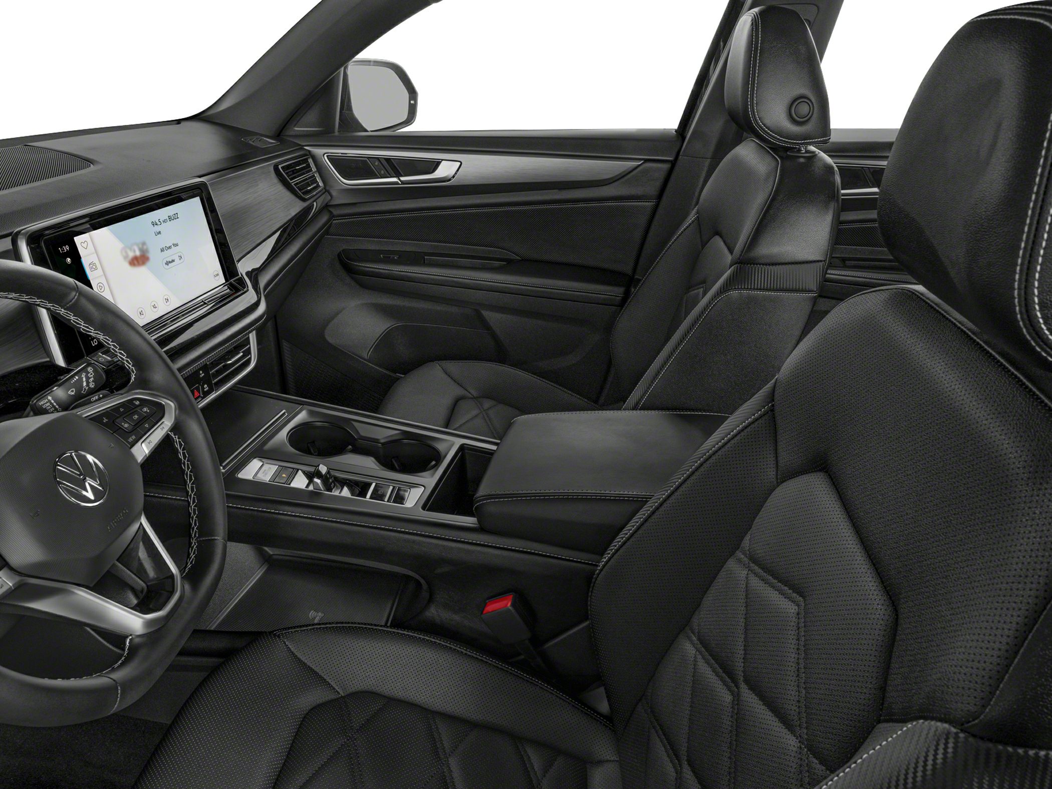 Leather seats and infotainment system in modern SUV interior