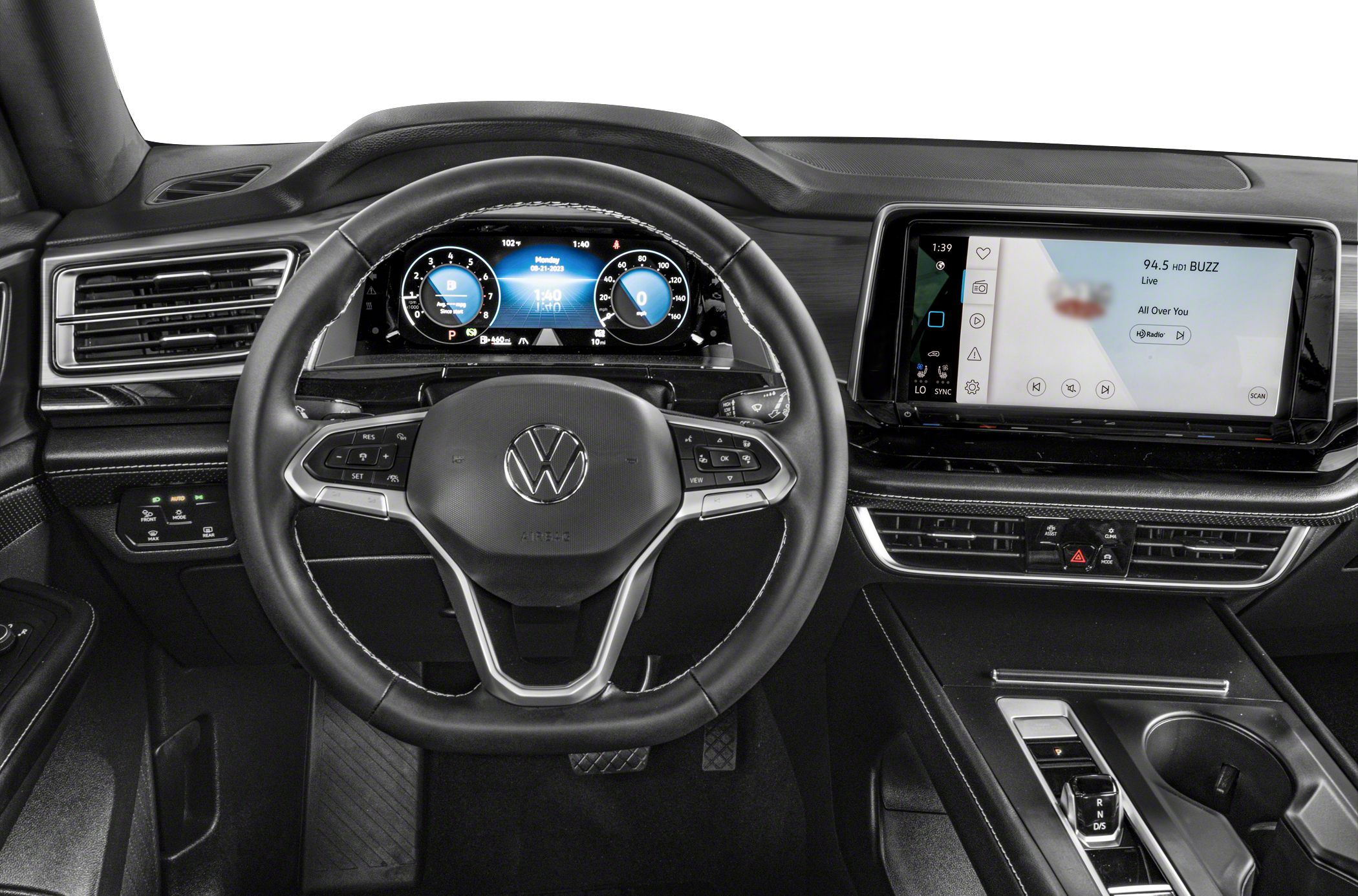 Digital instrument cluster and touchscreen infotainment system in SUV interior