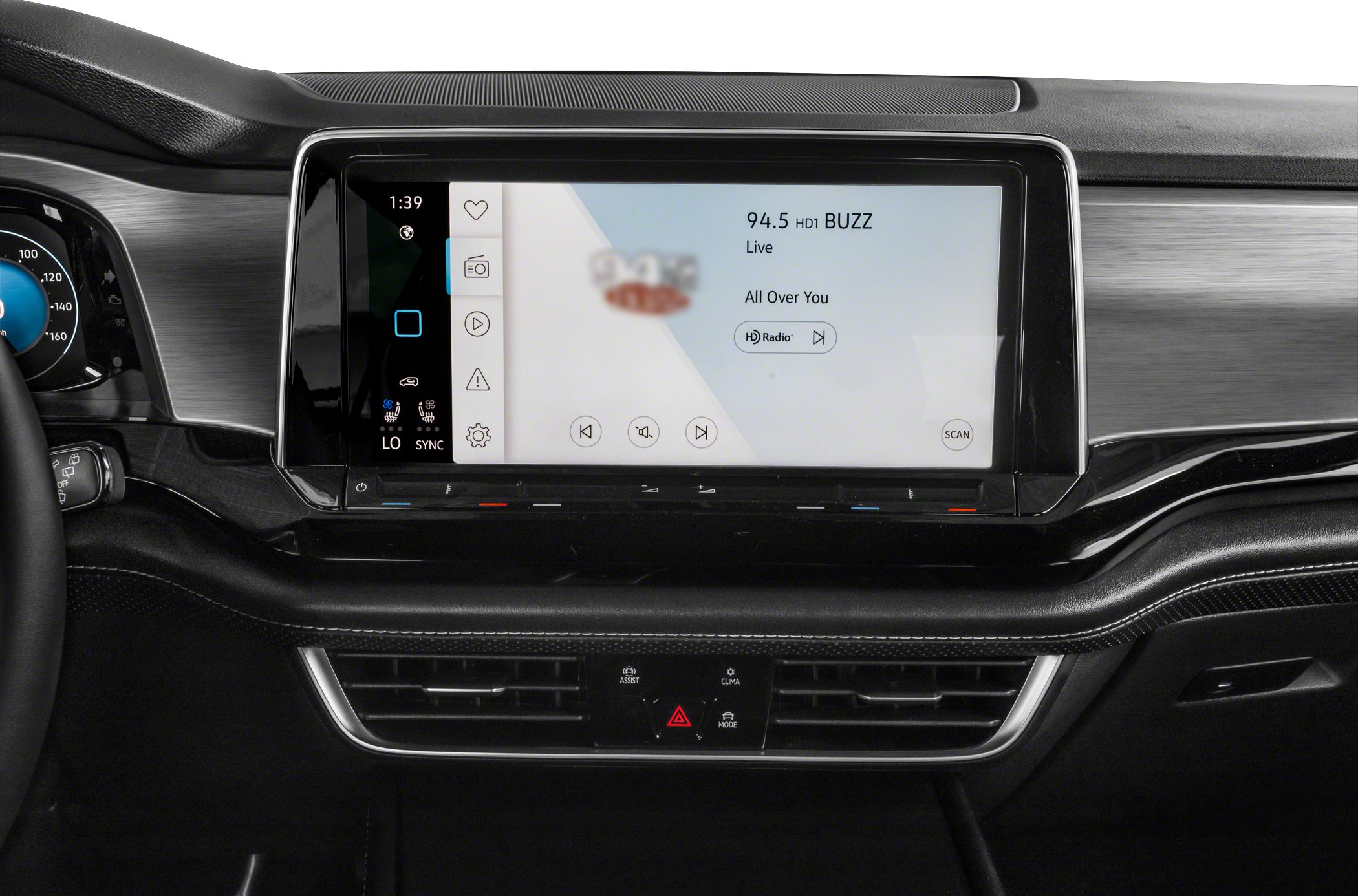 Large touchscreen infotainment and climate control panel
