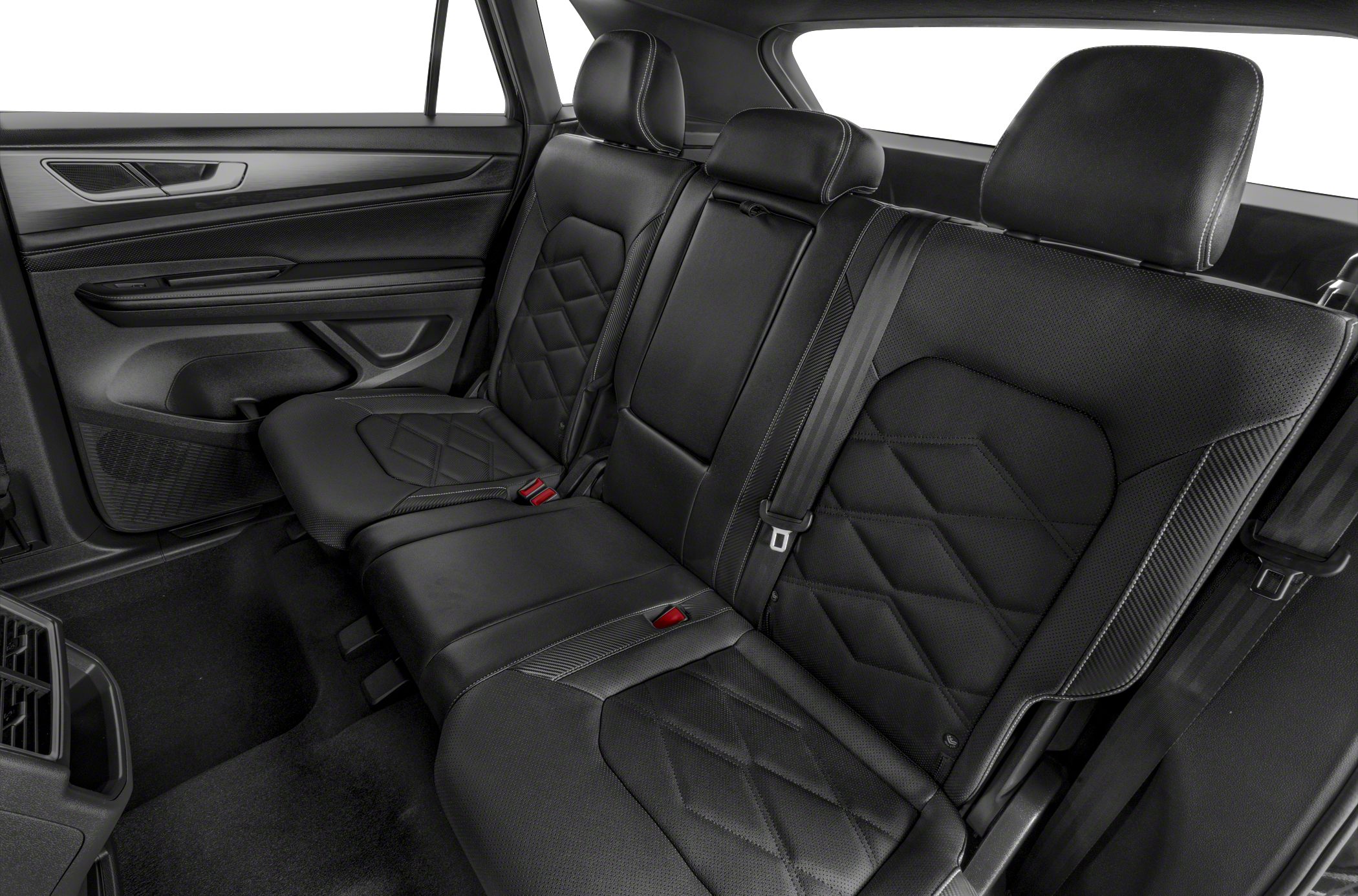 Black leather rear seat with diamond stitching and modern door panel