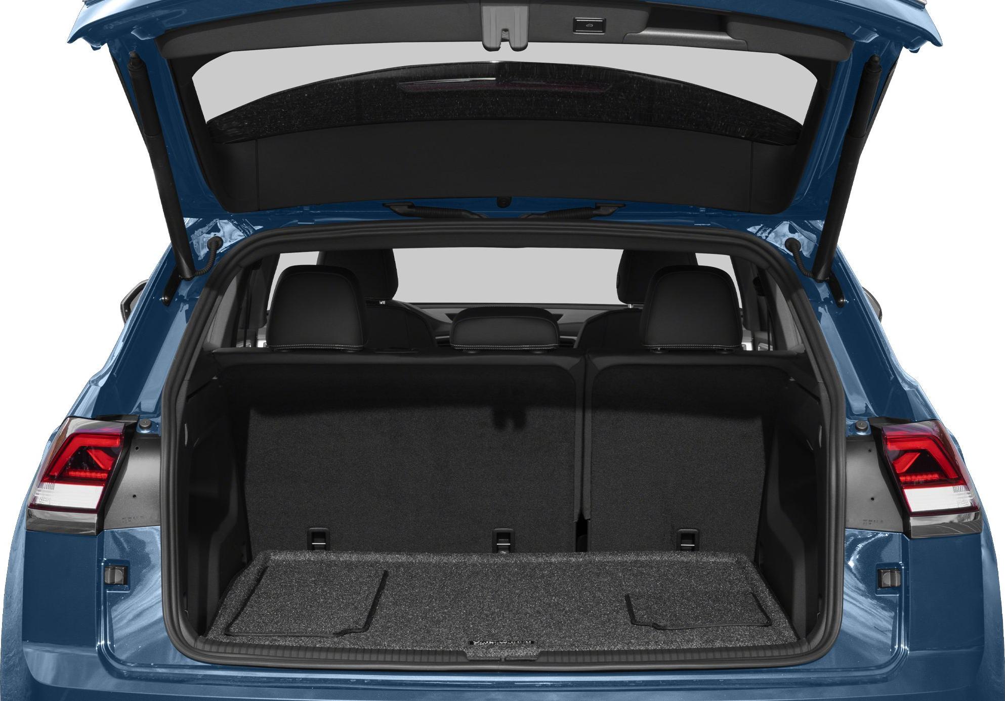 Spacious trunk area with rear seats and open hatchback