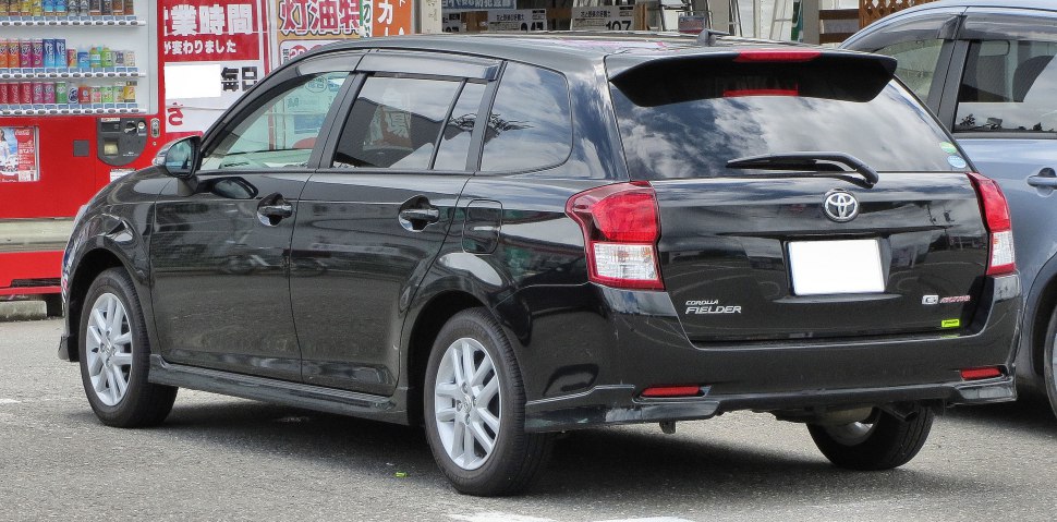 Rear side view of a wagon with rear lights, spoiler, and alloy wheels