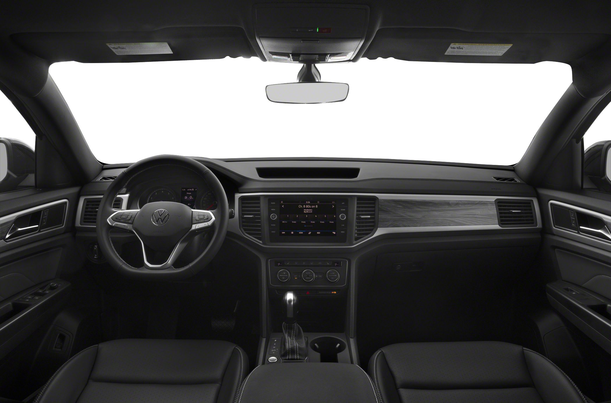 Dashboard and steering wheel with infotainment and climate controls