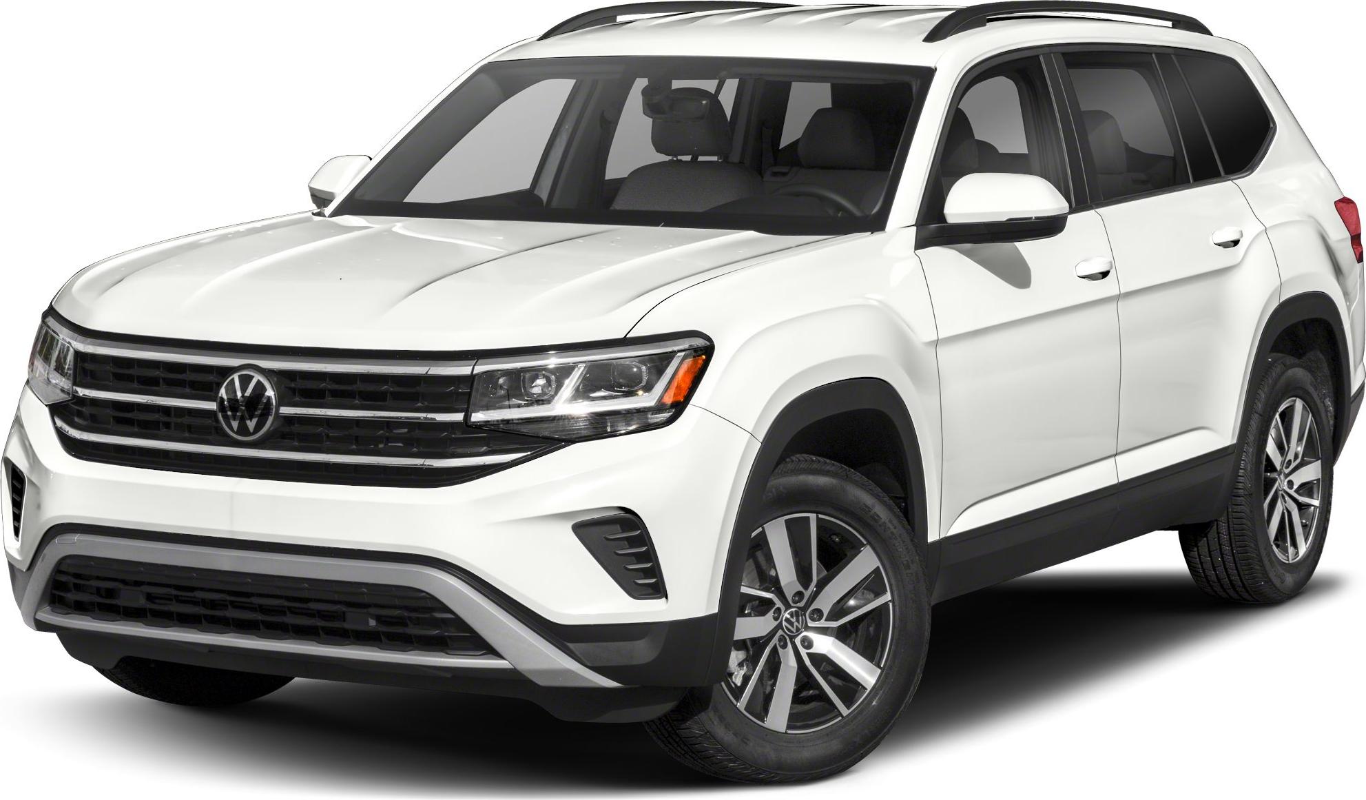 Front and side view of a white midsize SUV with alloy wheels