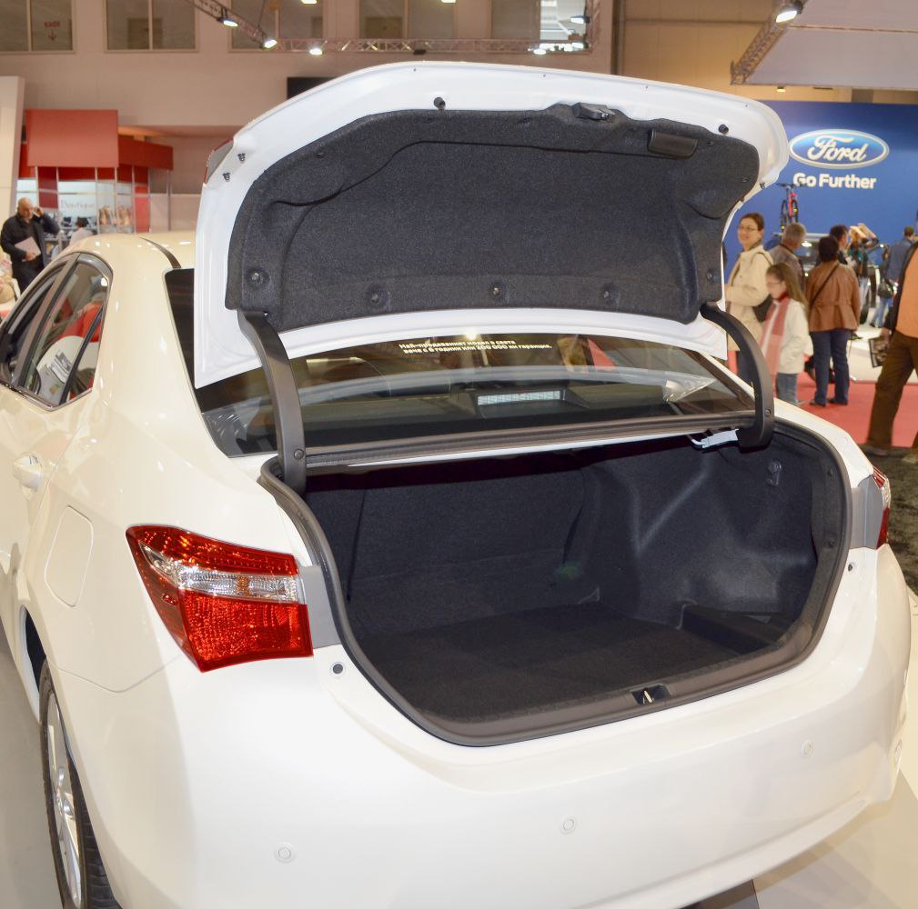 Open sedan trunk showing spacious storage interior