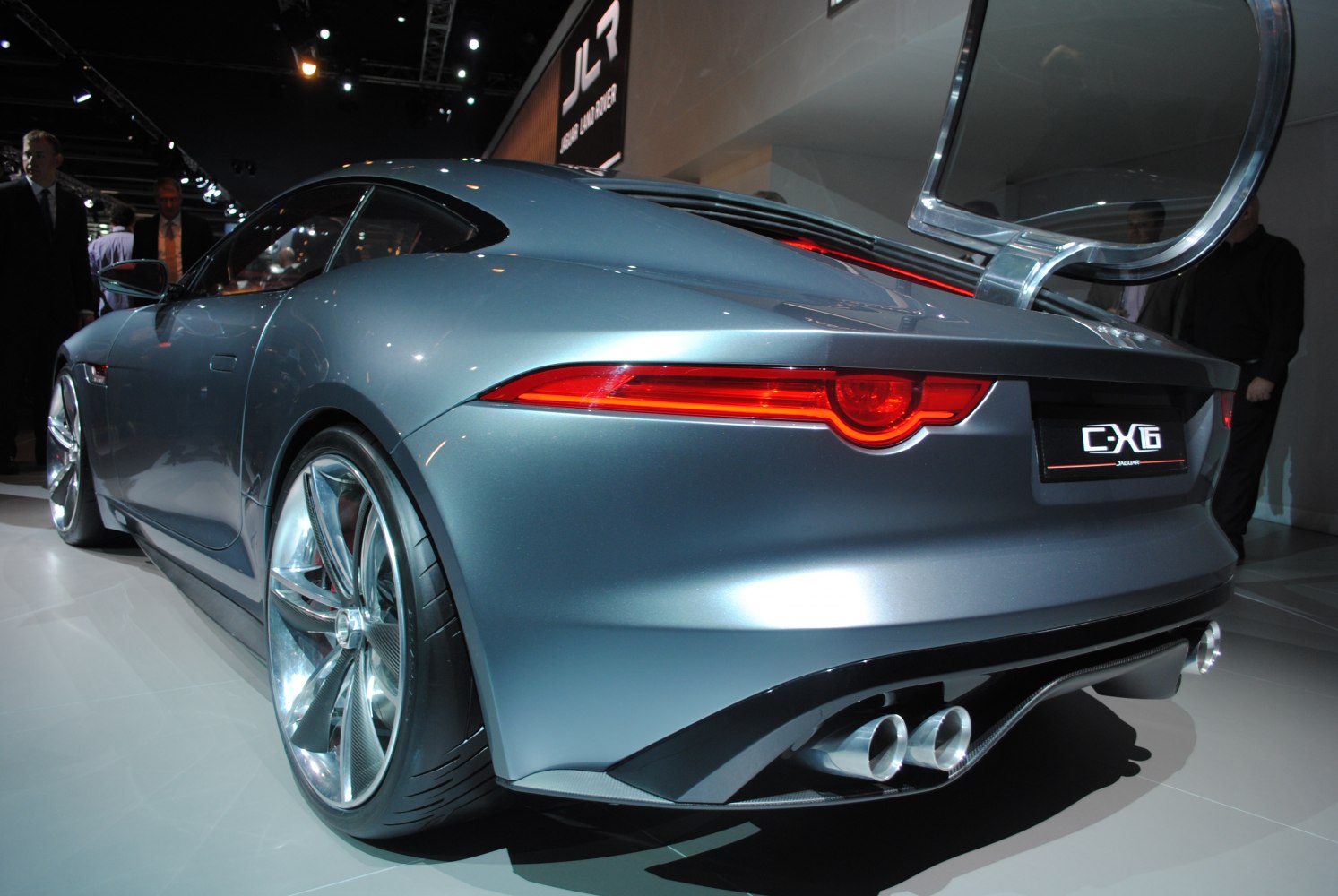 Rear view showcasing sleek tail lights and dual exhausts