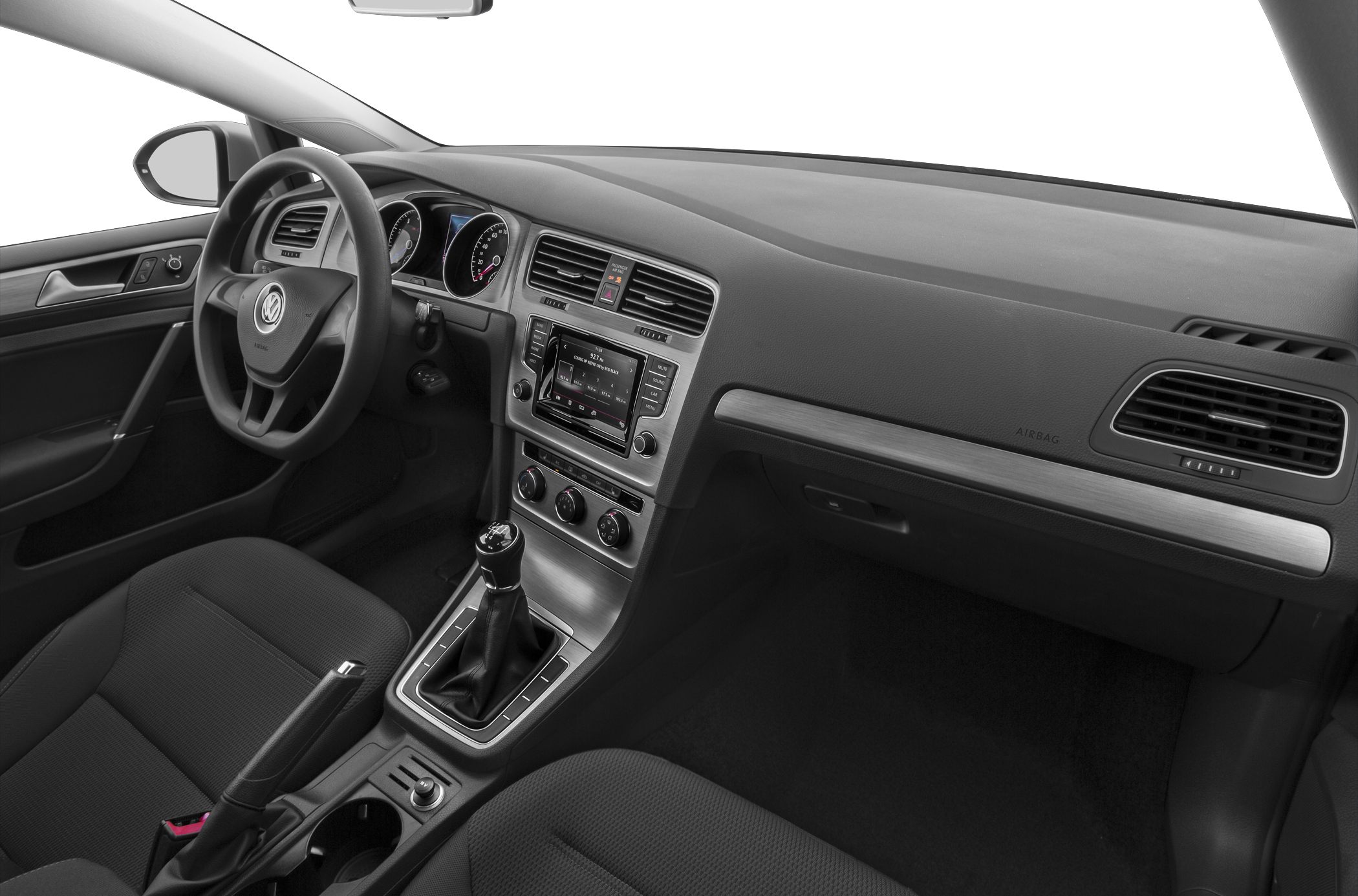 Car interior with dashboard and manual transmission gear shift