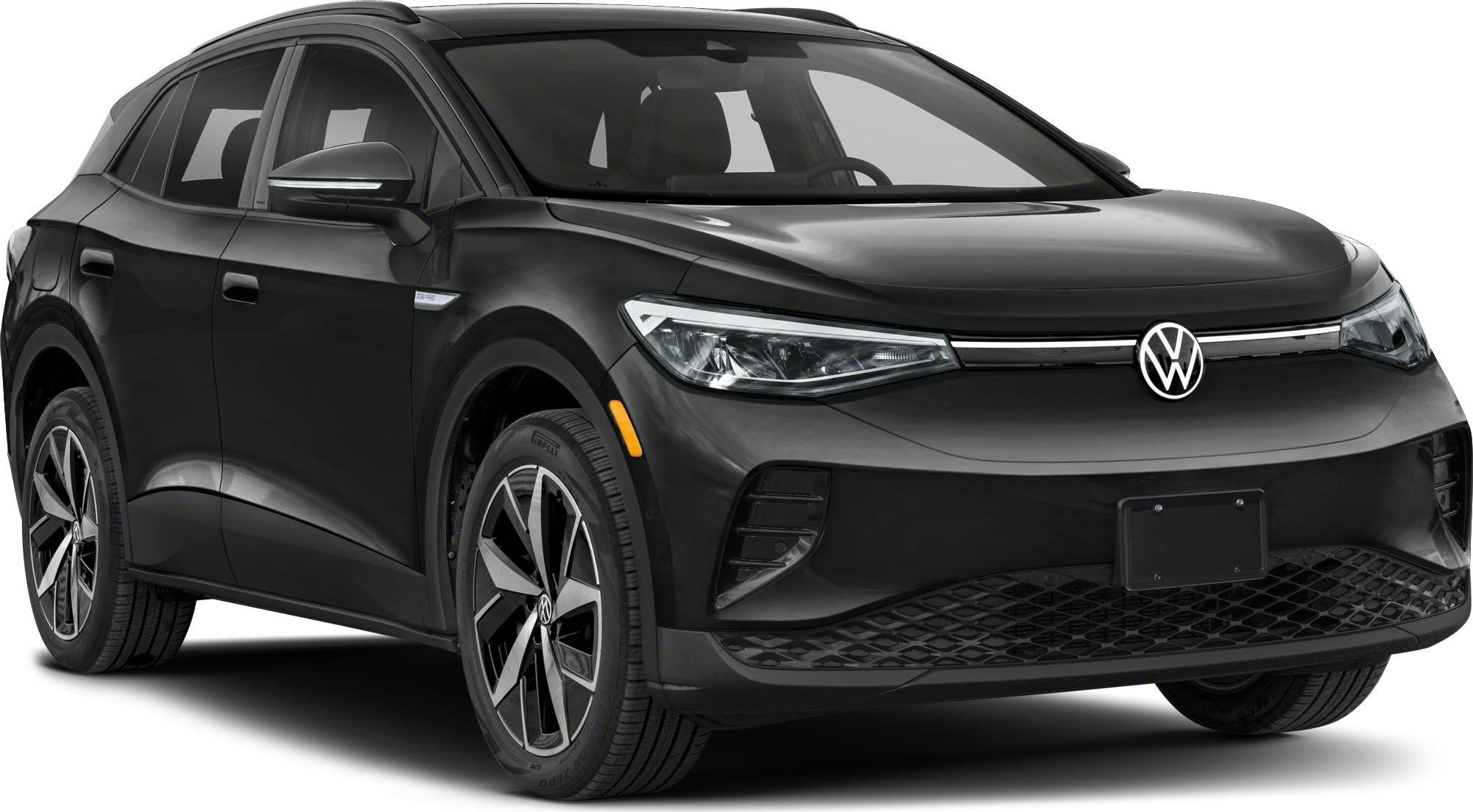 Front-side view of black electric SUV with LED headlights and alloy wheels
