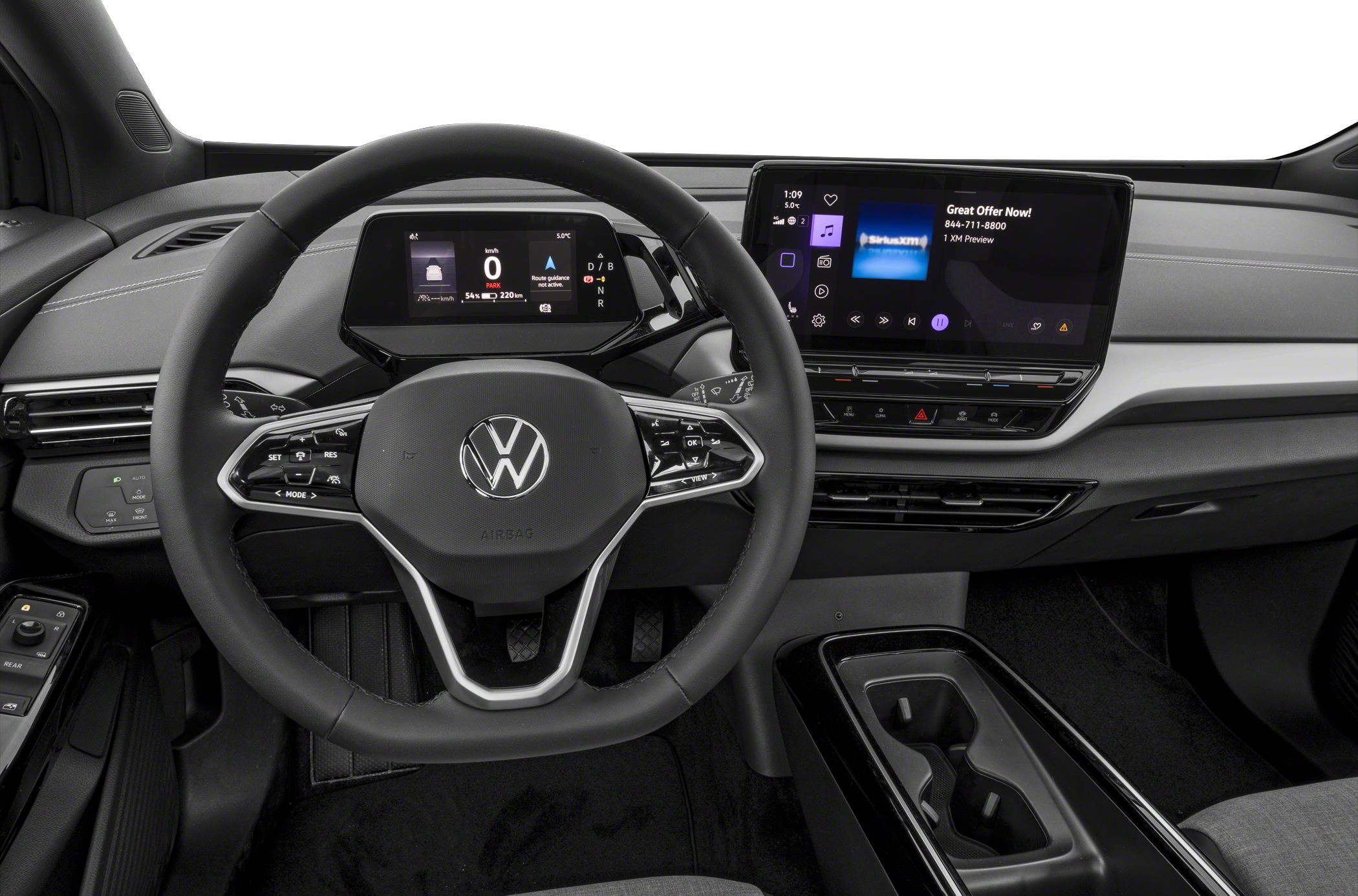 Digital dashboard and touchscreen infotainment with multifunction steering wheel