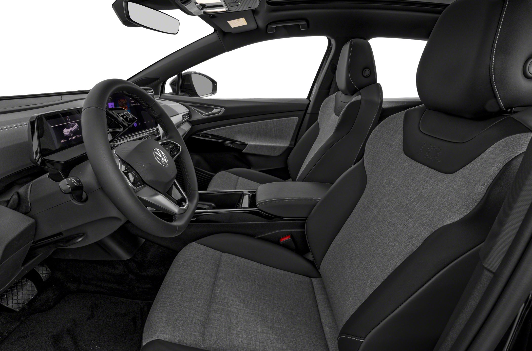 Digital dashboard and modern two-tone front seats interior view