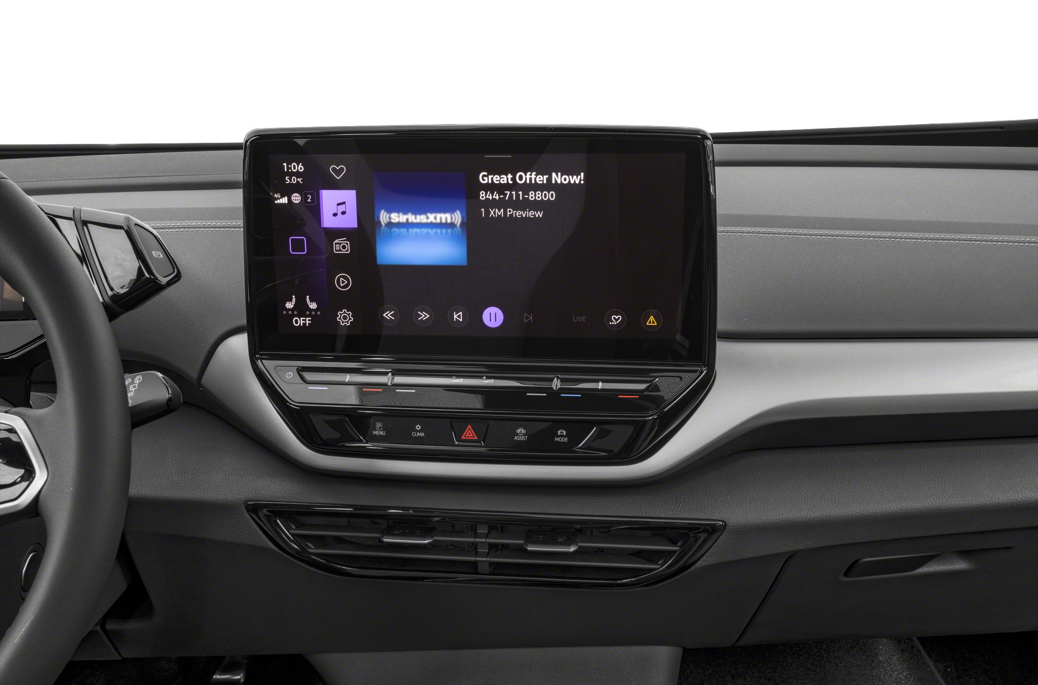 Central touchscreen multimedia display with control buttons and climate vents