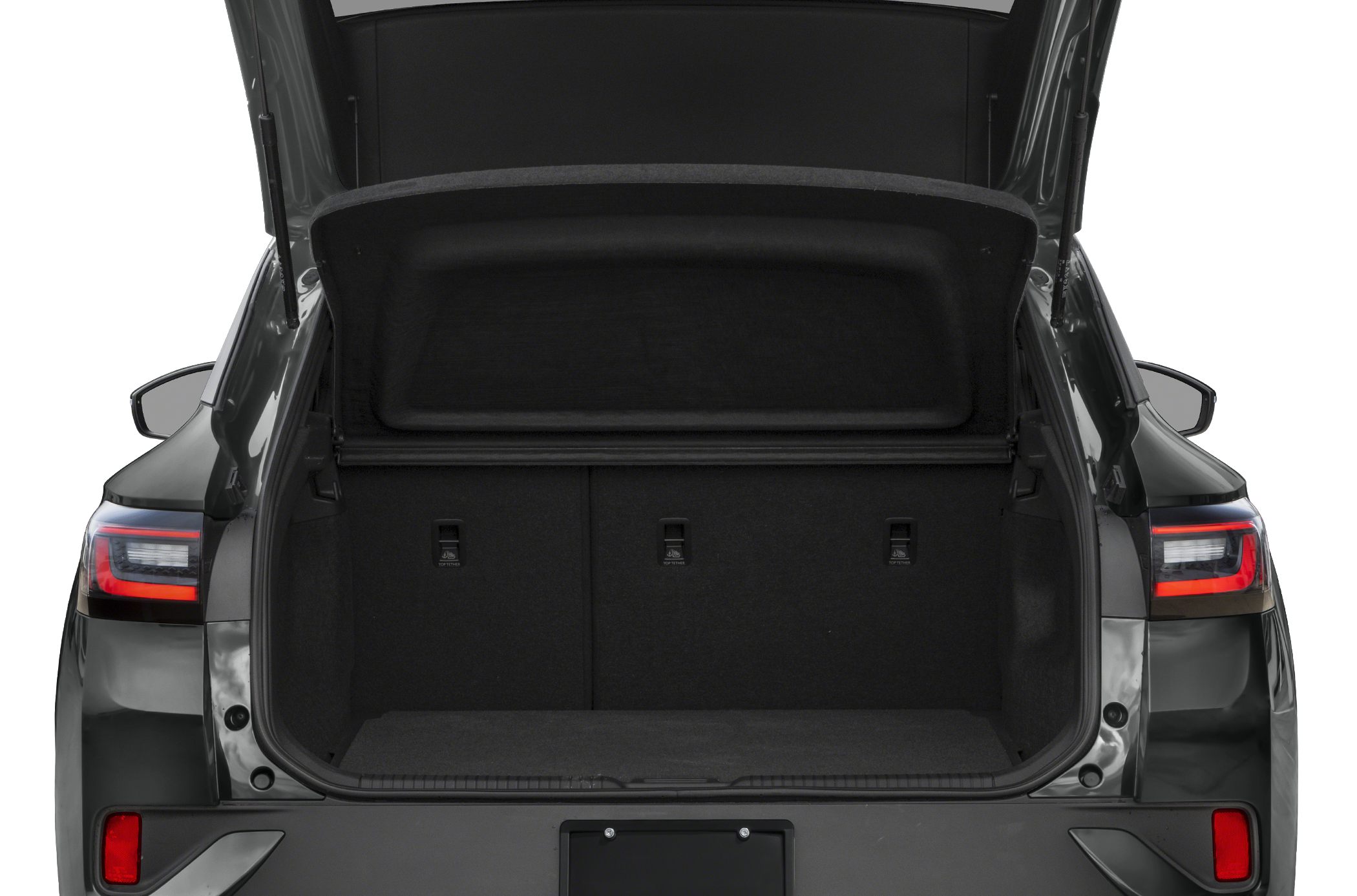 Open trunk showcasing spacious cargo area and rear hatch design.