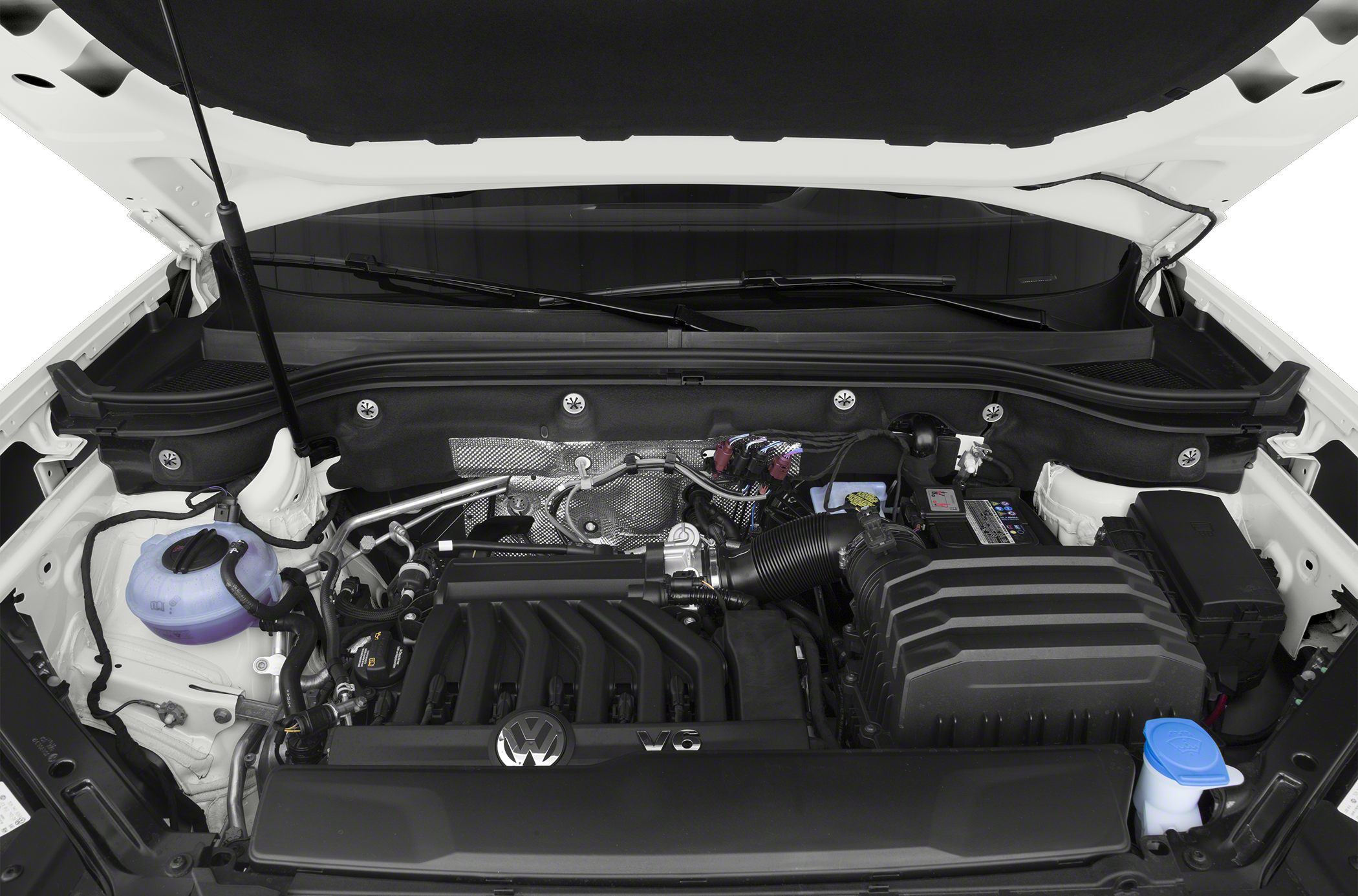 V6 engine bay with mechanical layout and components