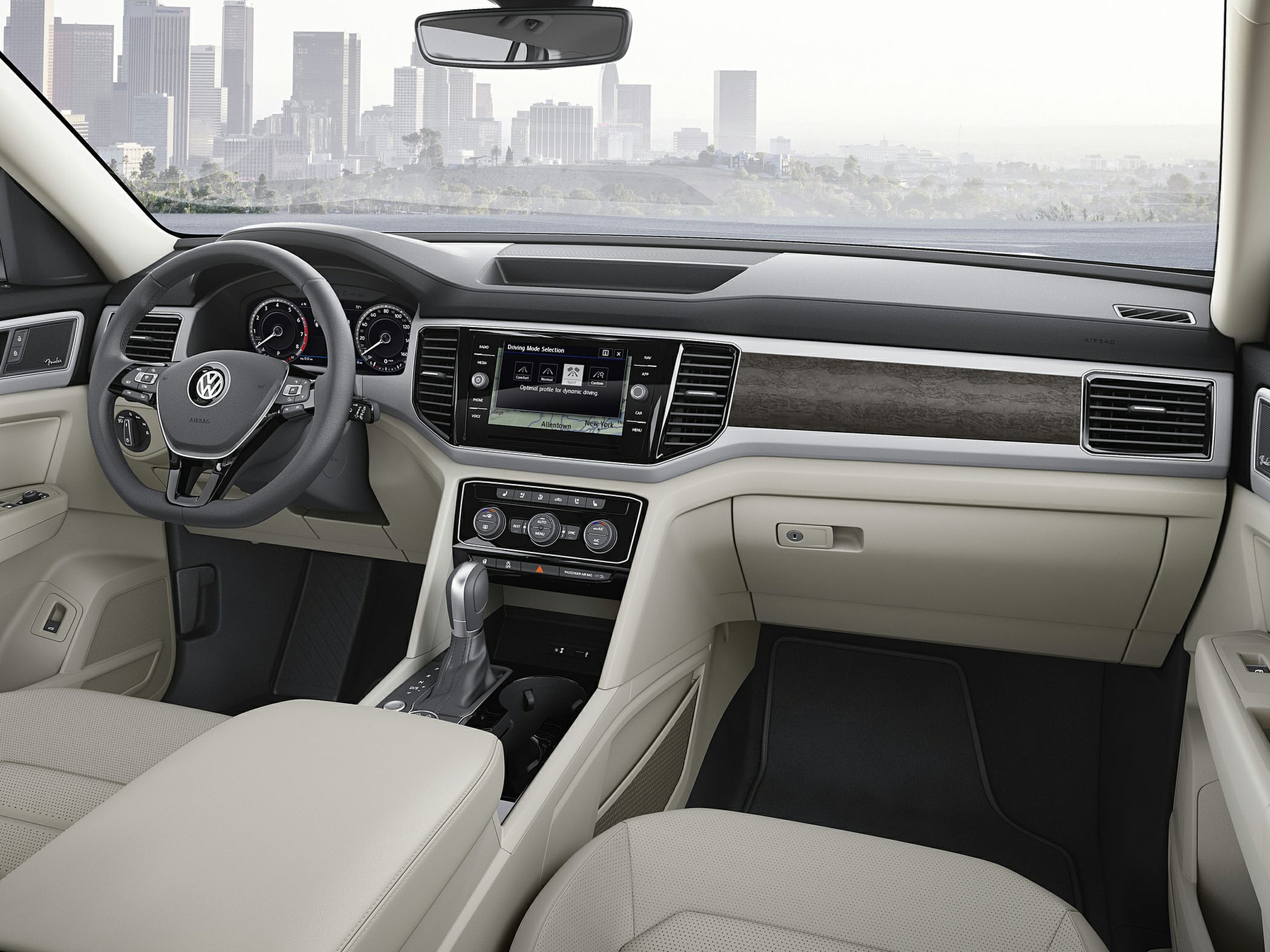 Modern dashboard and steering wheel with digital display and controls