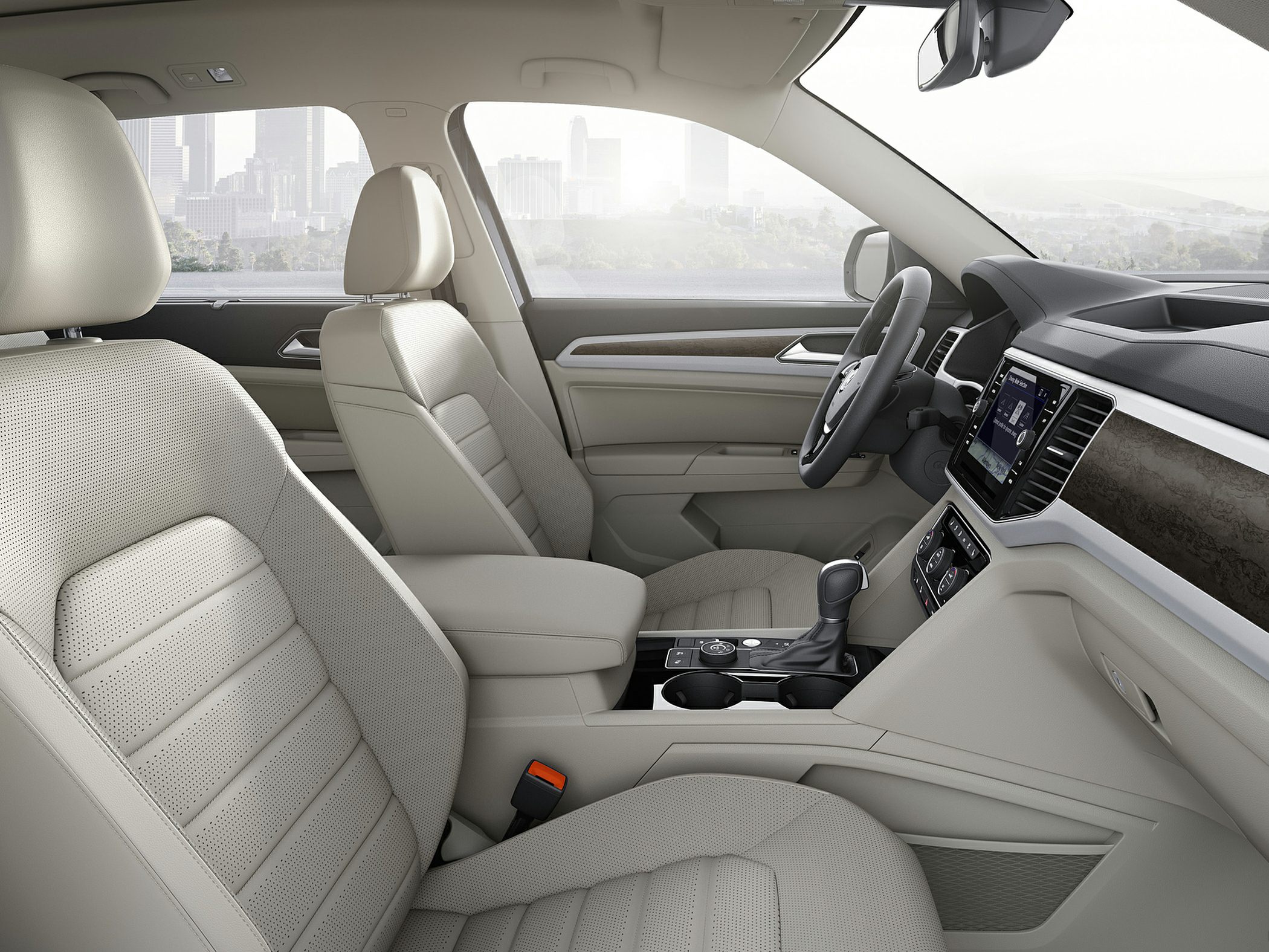 Premium beige interior with advanced infotainment and ergonomic seats