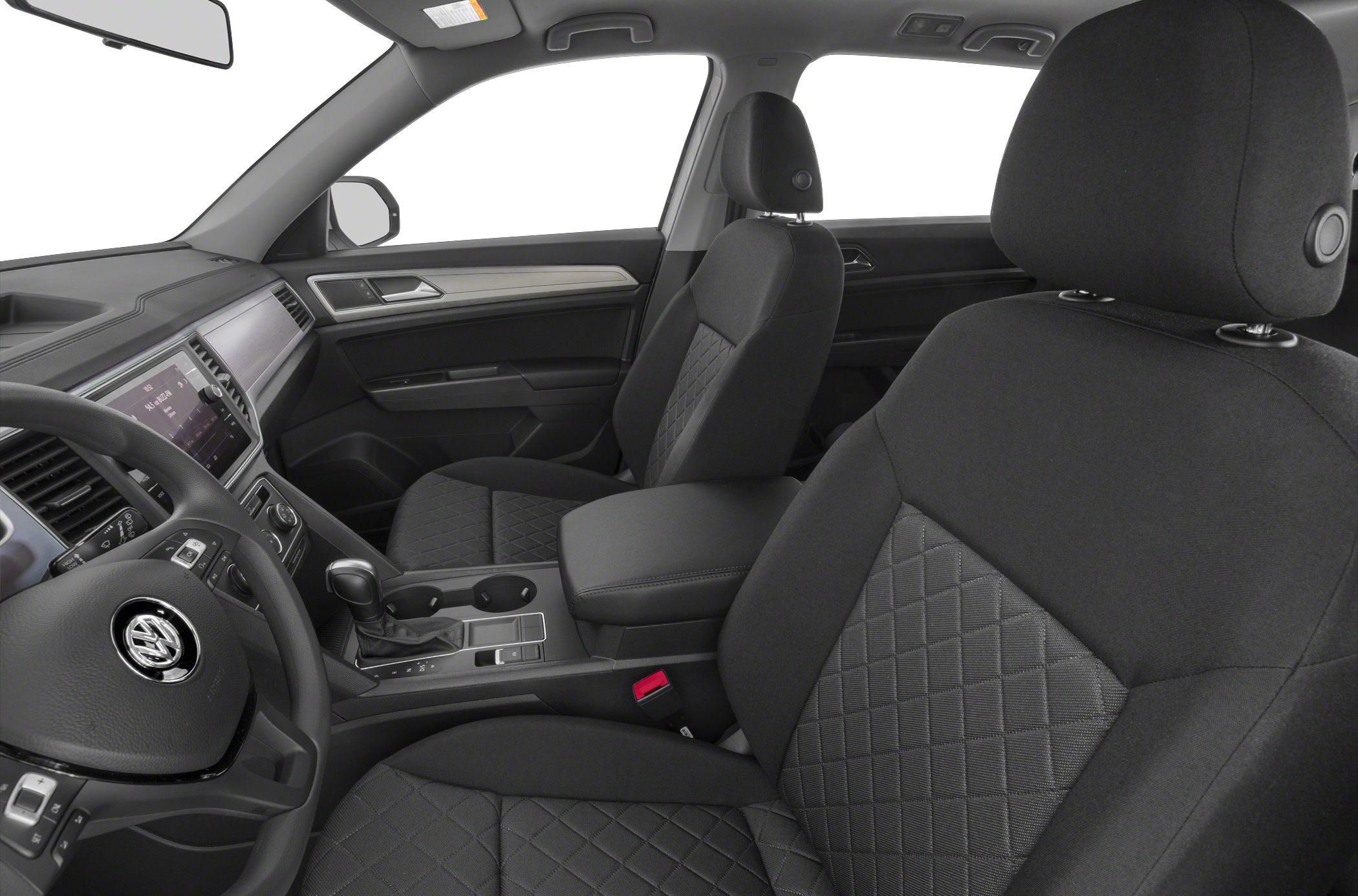 Quilted front seats and modern dashboard with infotainment system