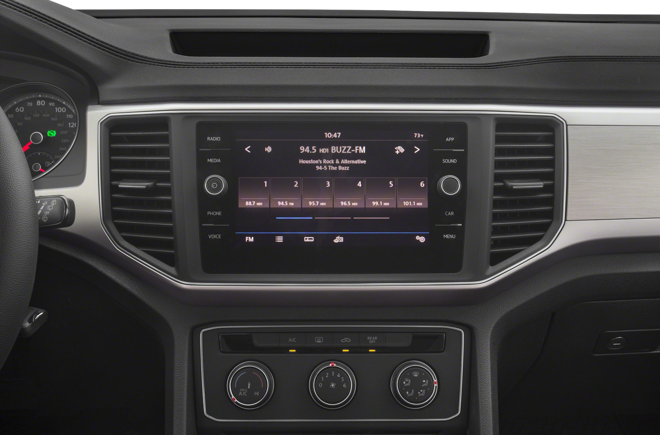 Touchscreen infotainment and manual climate control panel