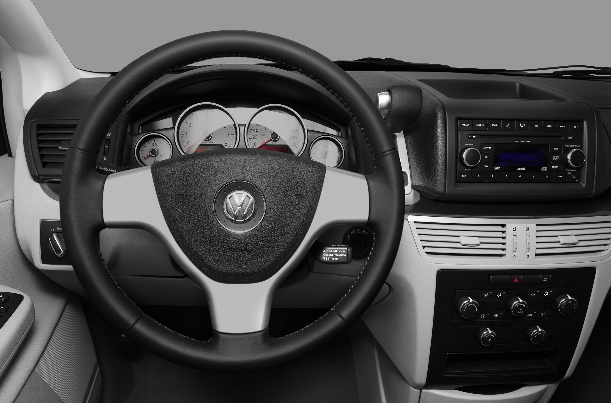 Dashboard and steering wheel with instrument cluster and control panel