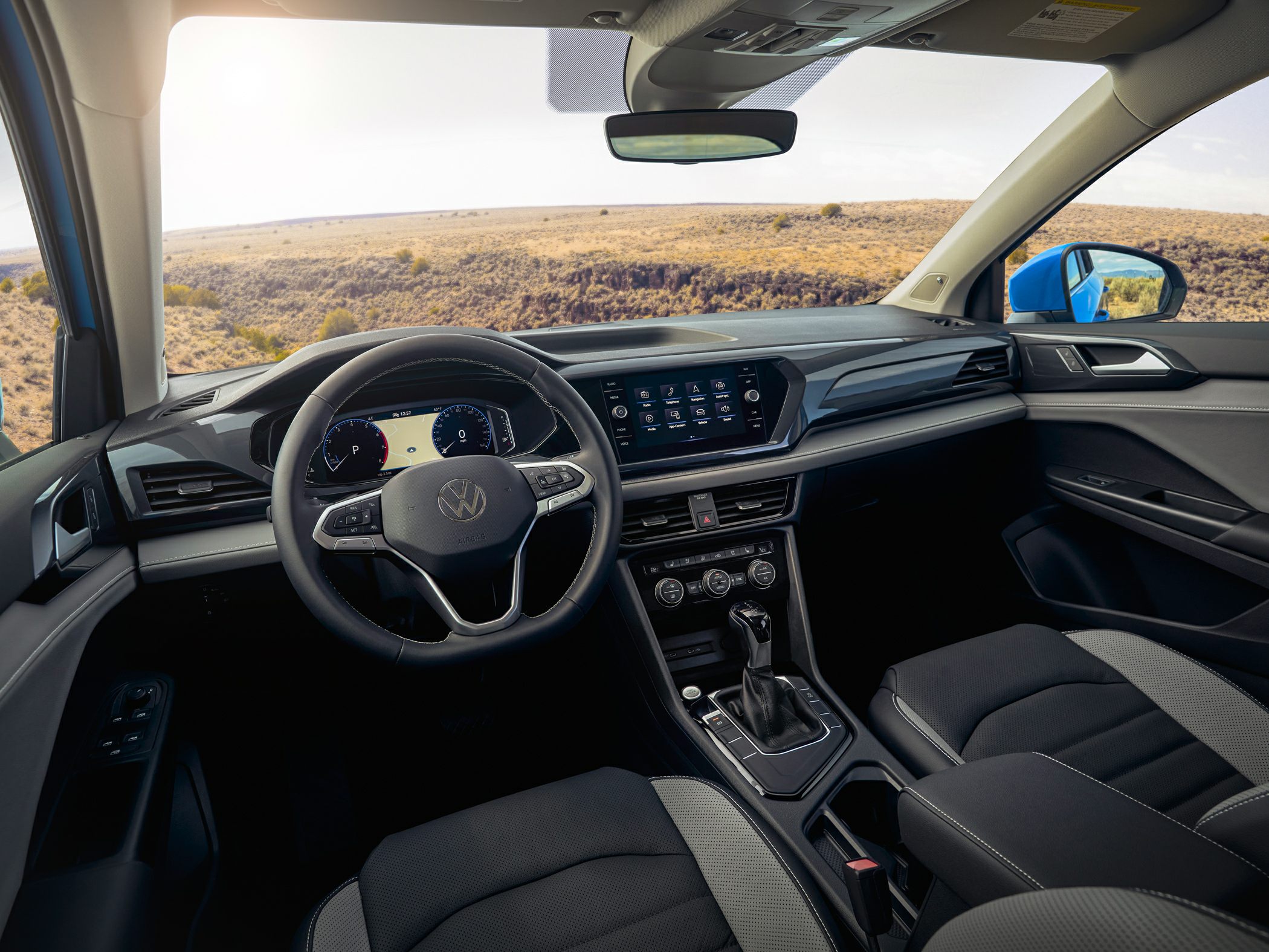 Dashboard with digital display and multifunction steering wheel