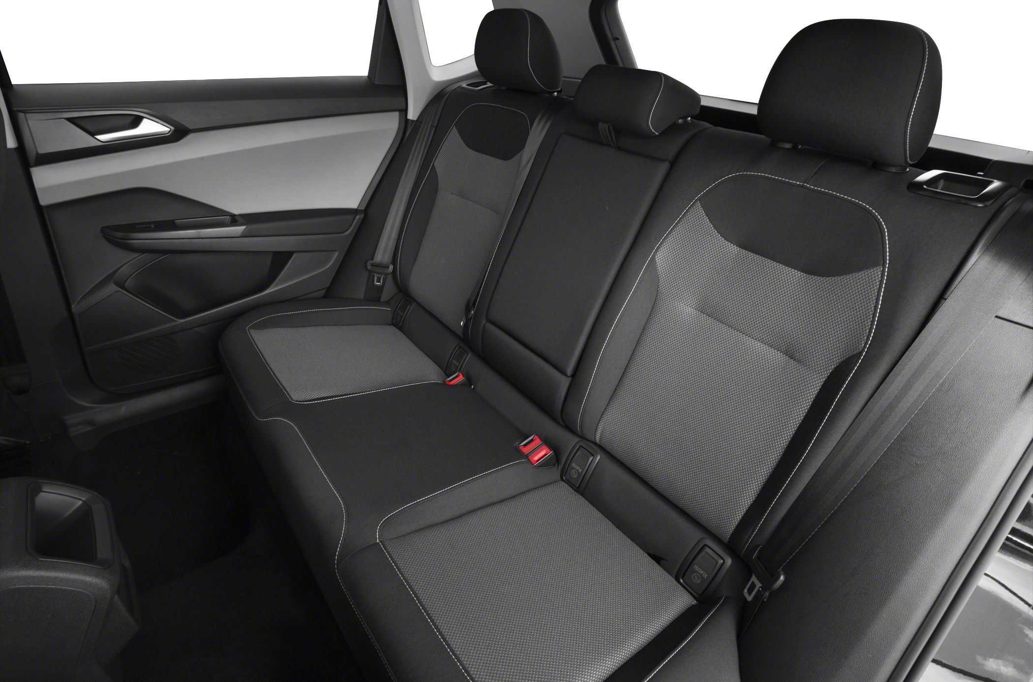 Rear seat interior with fabric upholstery and headrests