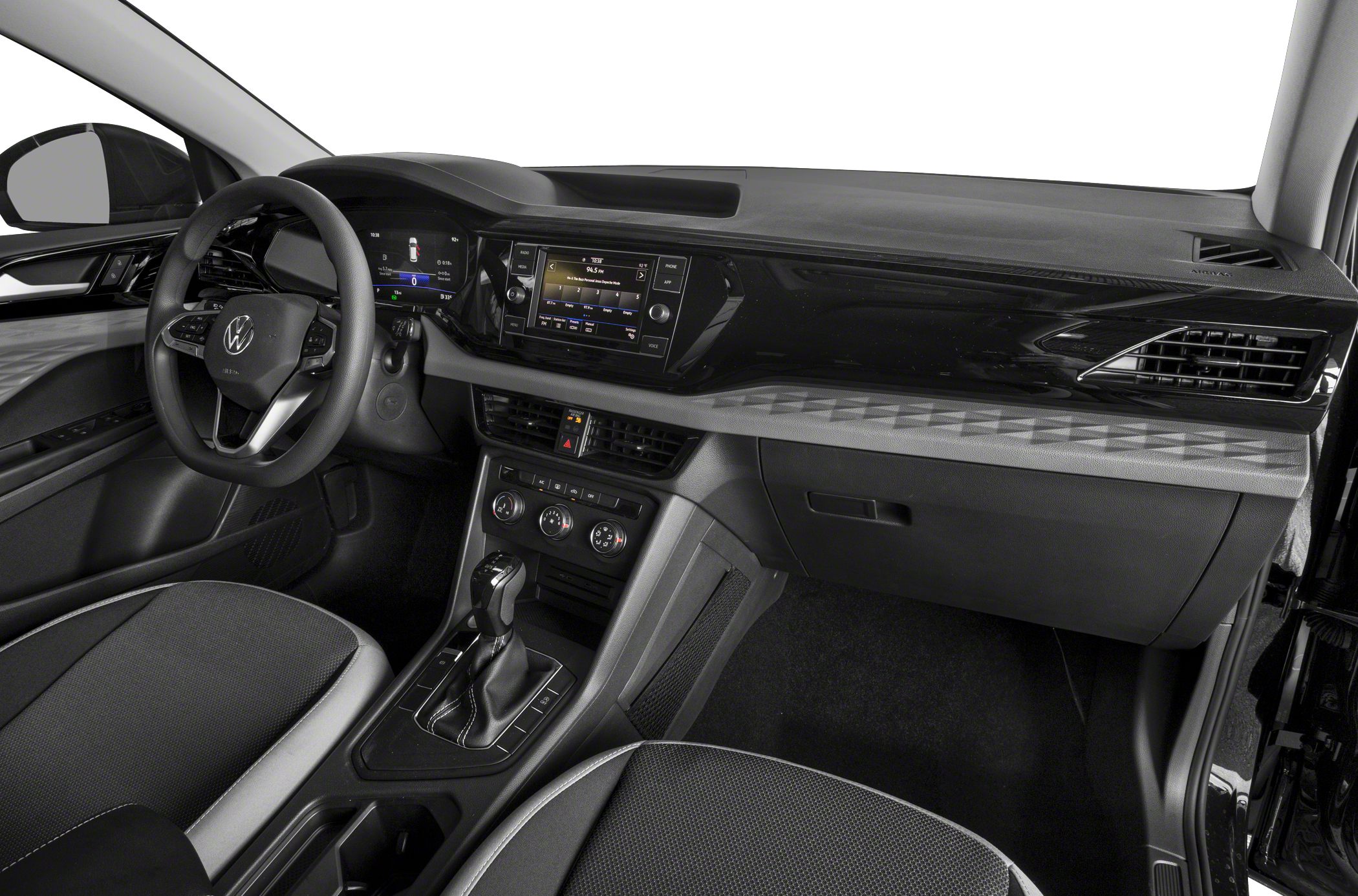 Dashboard layout with digital display and multifunction steering wheel